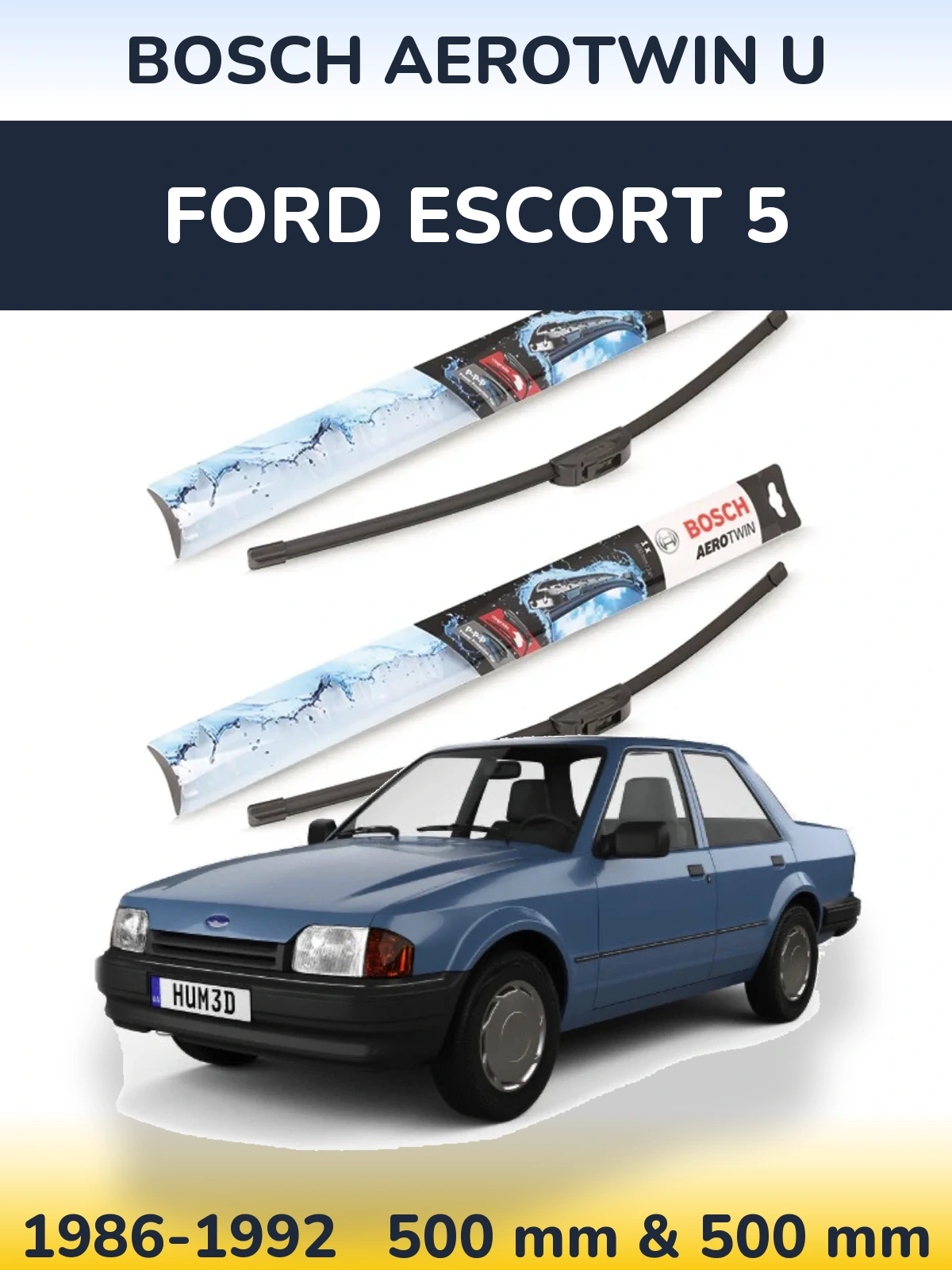 Комплект передних дворников BOSCH AeroTwin U 500 & 500 мм для Ford Escort 5 1986-1992