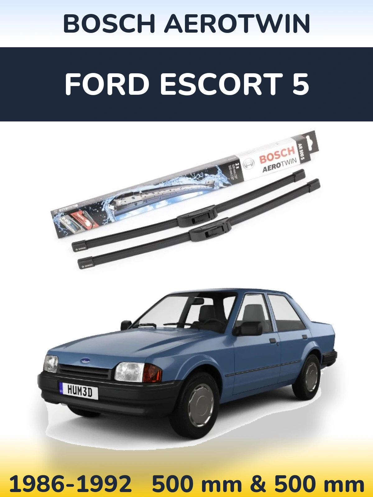 Комплект передних дворников BOSCH AeroTwin 500 & 500 мм для Ford Escort 5 1986-1992
