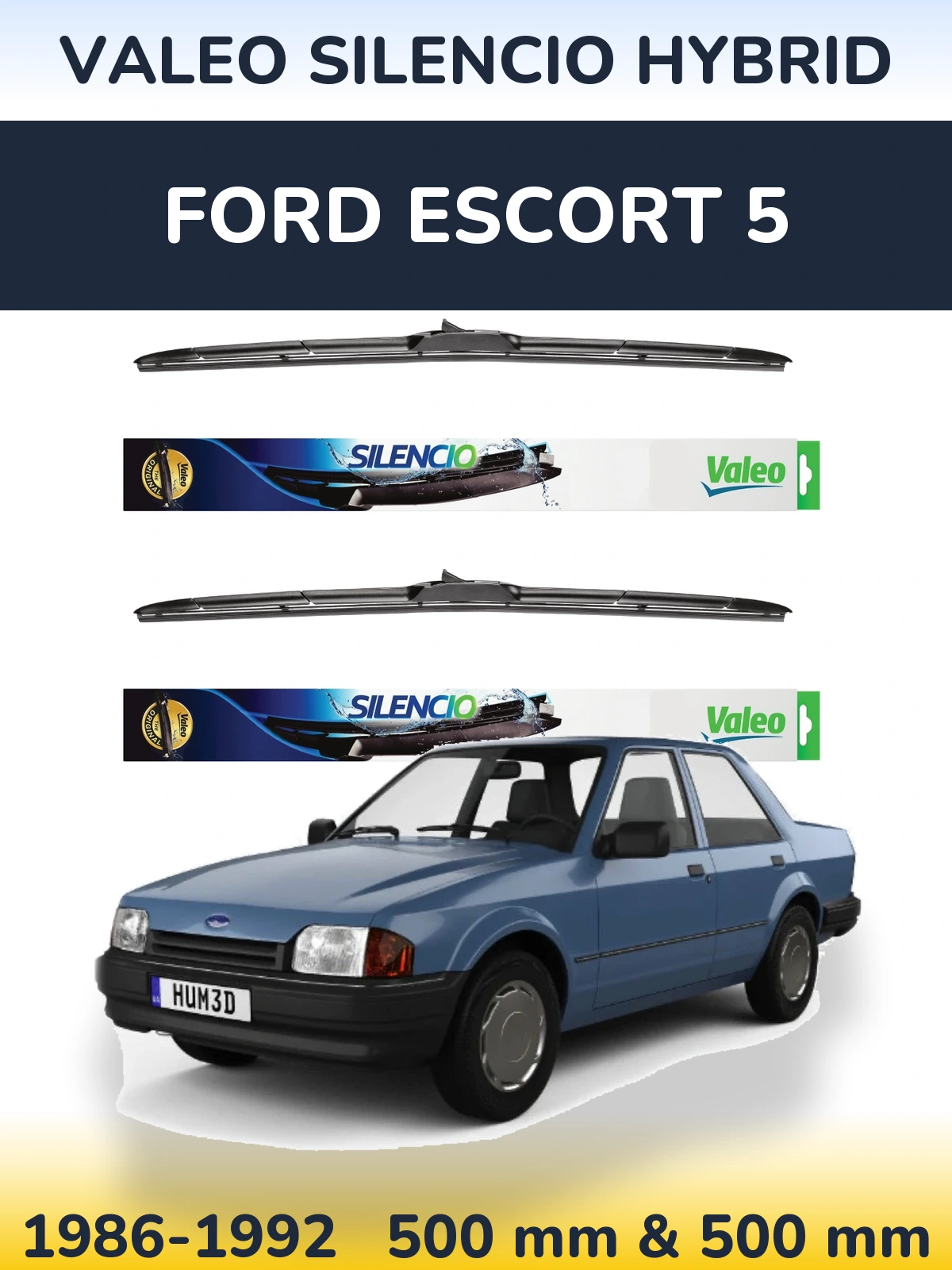 Комплект передних дворников Valeo Silencio Hybrid 500 & 500 мм для Ford Escort 5 1986-1992