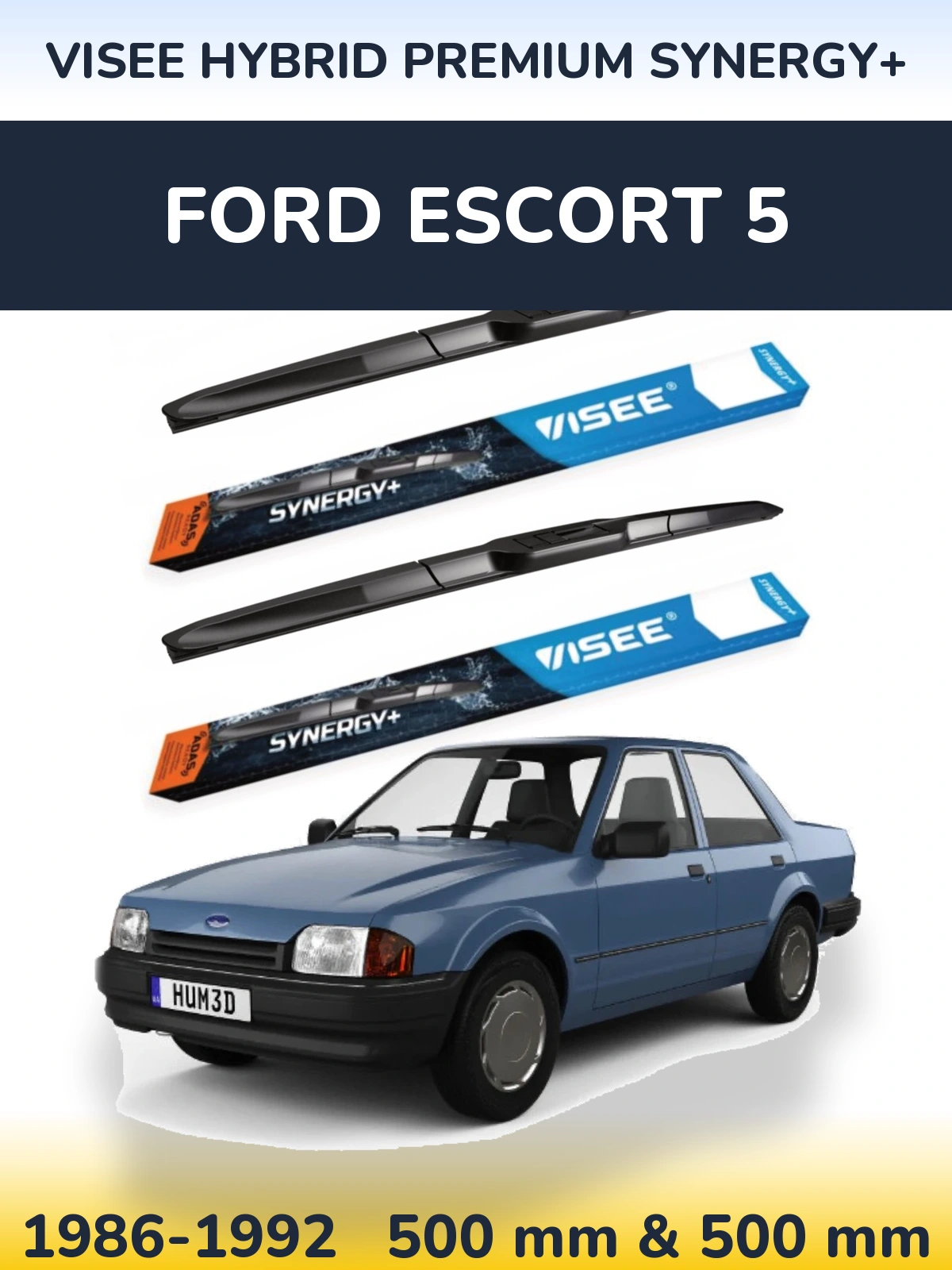 Komplet przednich wycieraczek VISEE HYBRID PREMIUM SYNERGY+ 500 & 500 mm do Ford Escort 5 1986-1992