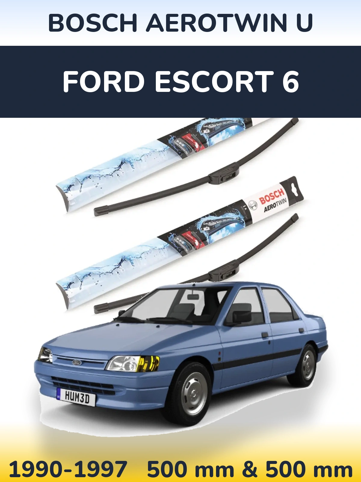 Komplet przednich wycieraczek BOSCH AeroTwin U 500 & 500 mm do Ford Escort 6 1990-1997