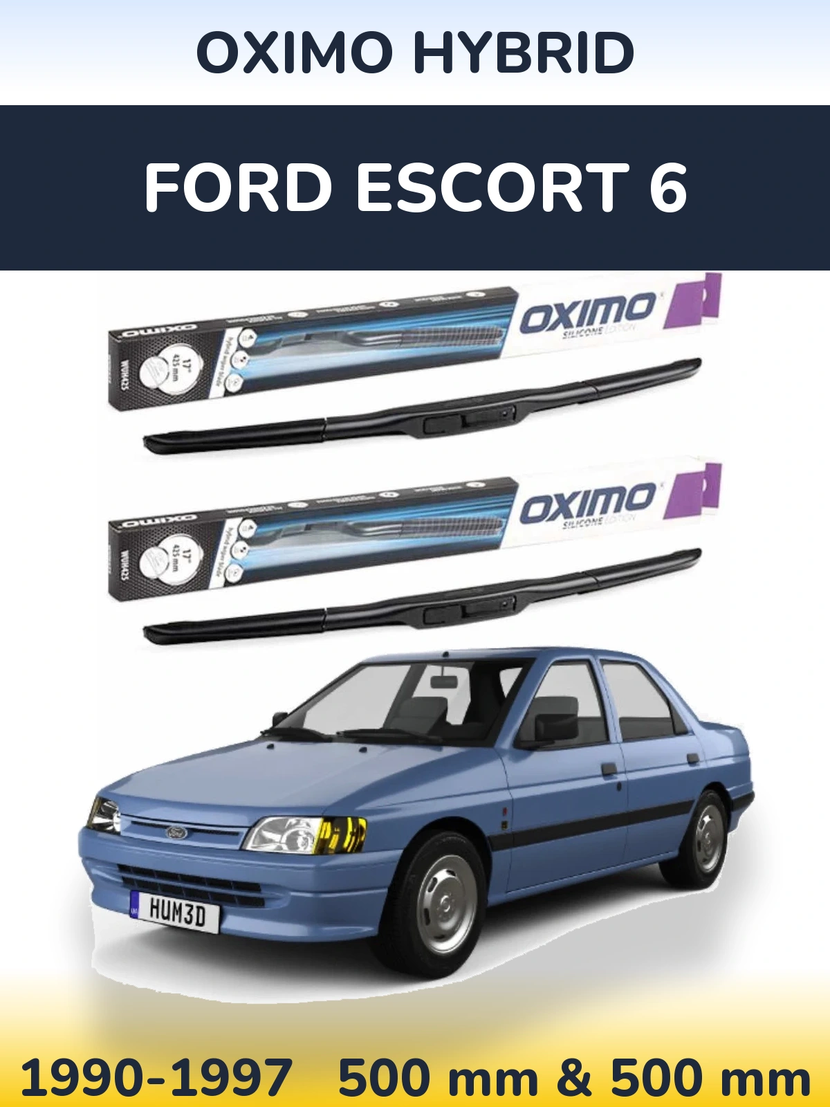 Komplet przednich wycieraczek Oximo Hybrid 500 & 500 mm do Ford Escort 6 1990-1997