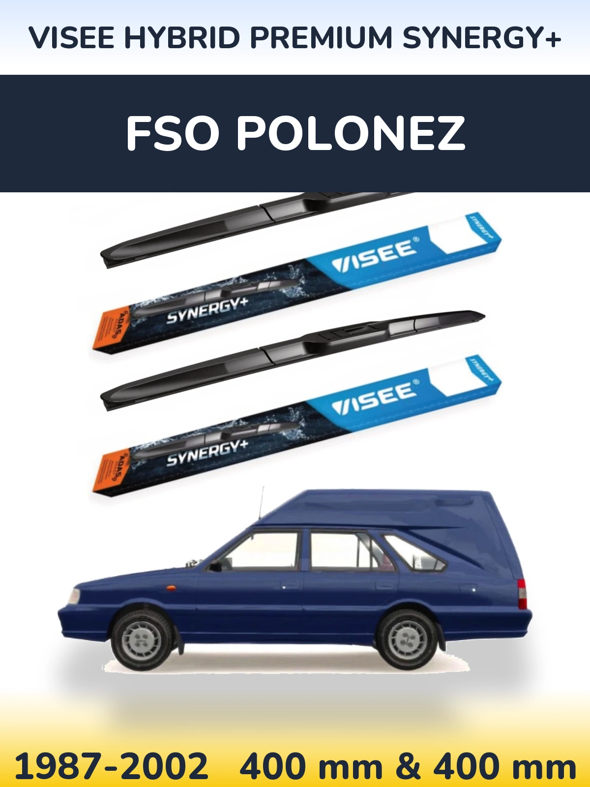 Komplet przednich wycieraczek VISEE HYBRID PREMIUM SYNERGY+ 400 & 400 mm do FSO Polonez 1987-2002
