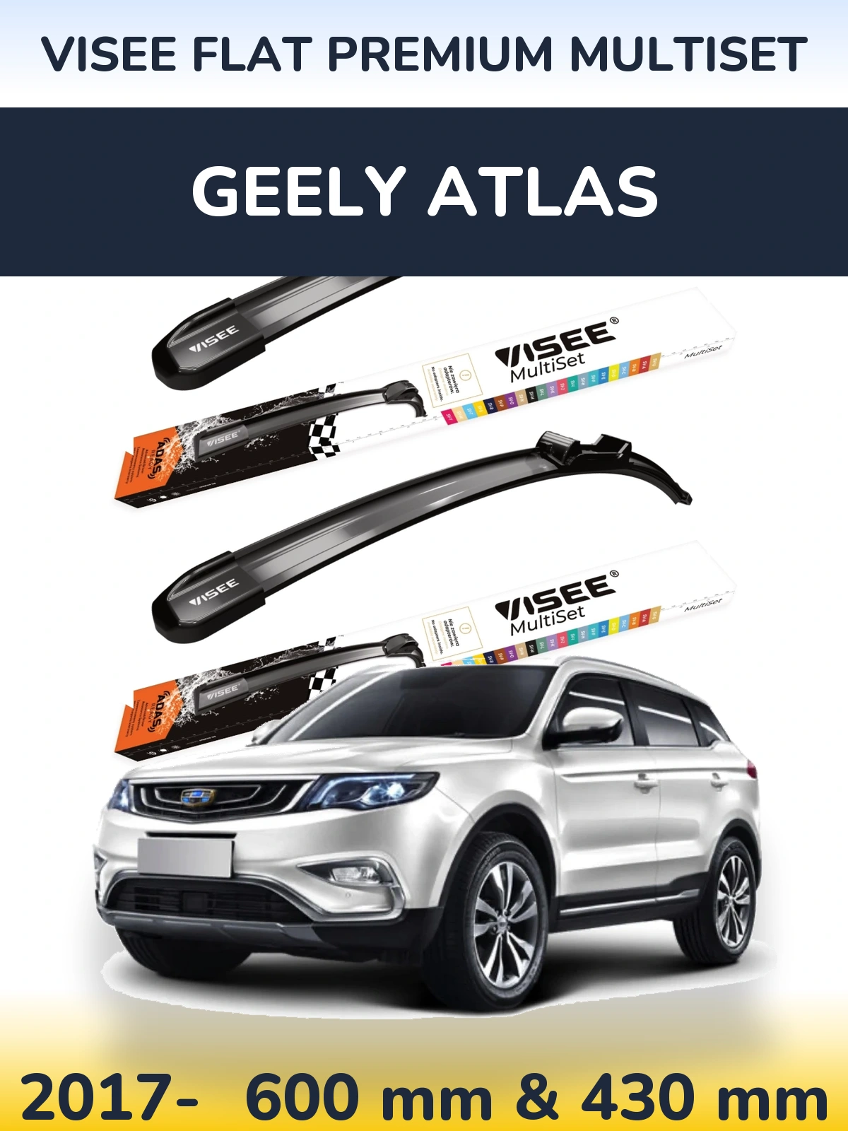 Komplet przednich wycieraczek VISEE FLAT PREMIUM MultiSet 600 & 430 mm do Geely Atlas 2017-2026