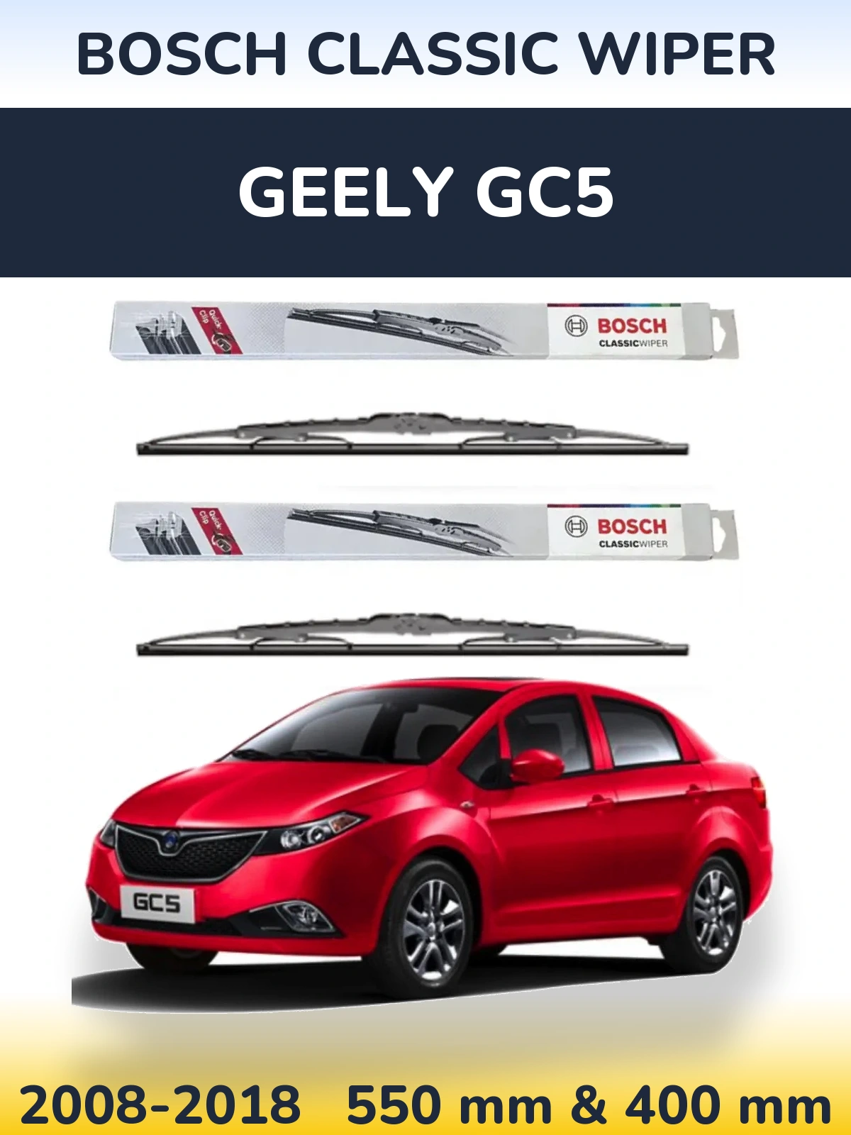 Комплект передних дворников BOSCH Classic Wiper 550 & 400 мм для Geely GC5 2008-2018