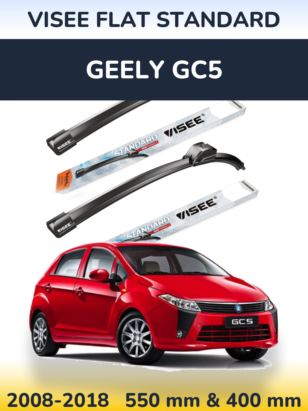 Комплект передних дворников VISEE FLAT STANDARD 550 & 400 мм для Geely GC5 2008-2018