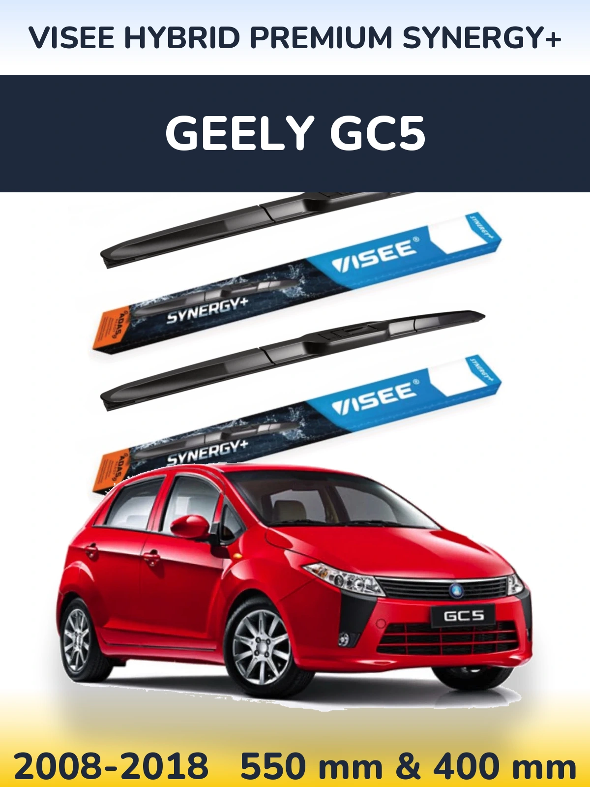 Комплект передних дворников VISEE HYBRID PREMIUM SYNERGY+ 550 & 400 мм для Geely GC5 2008-2018