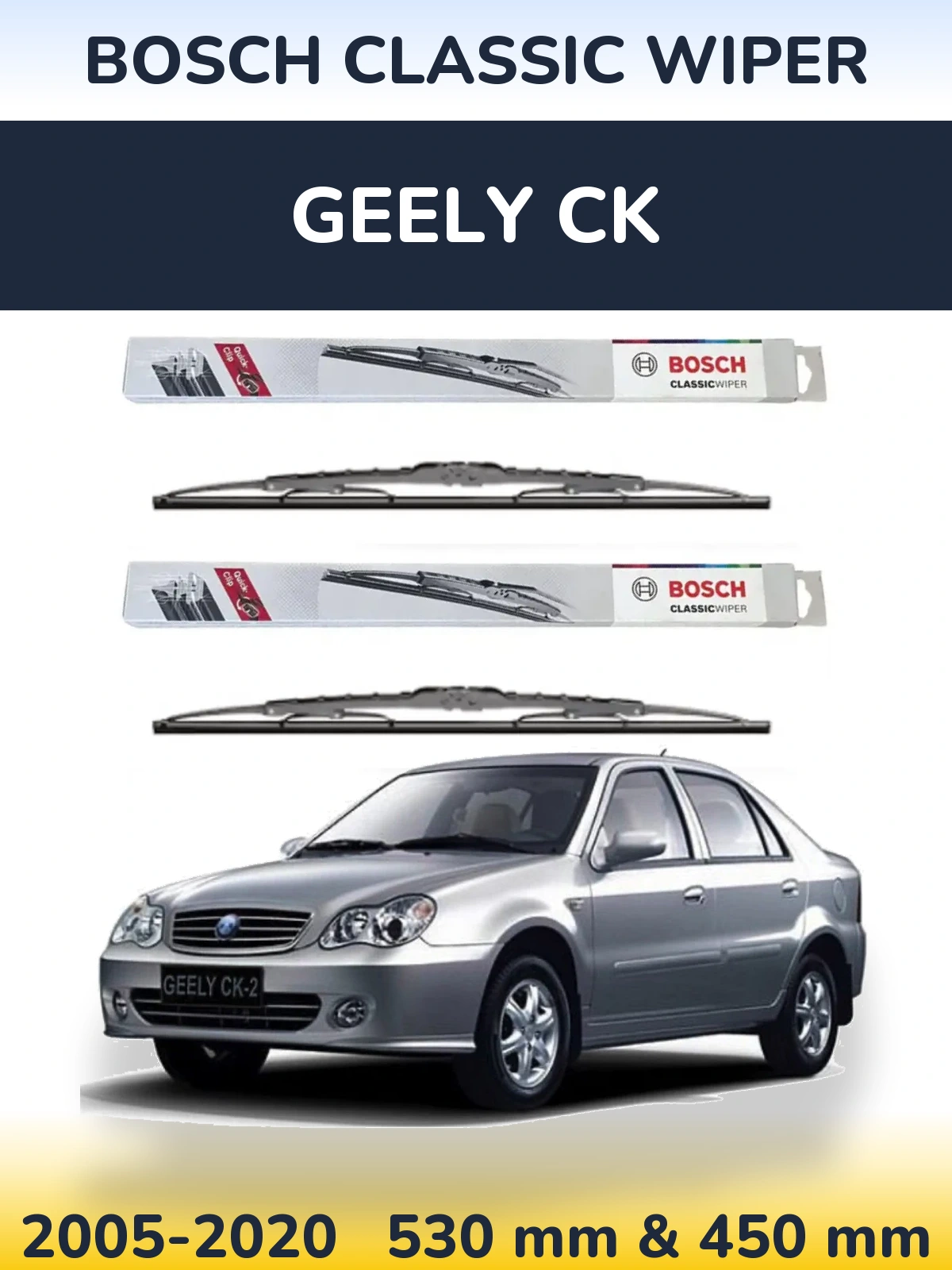 Komplet przednich wycieraczek BOSCH Classic Wiper 530 & 450 mm do Geely CK 2005-2020