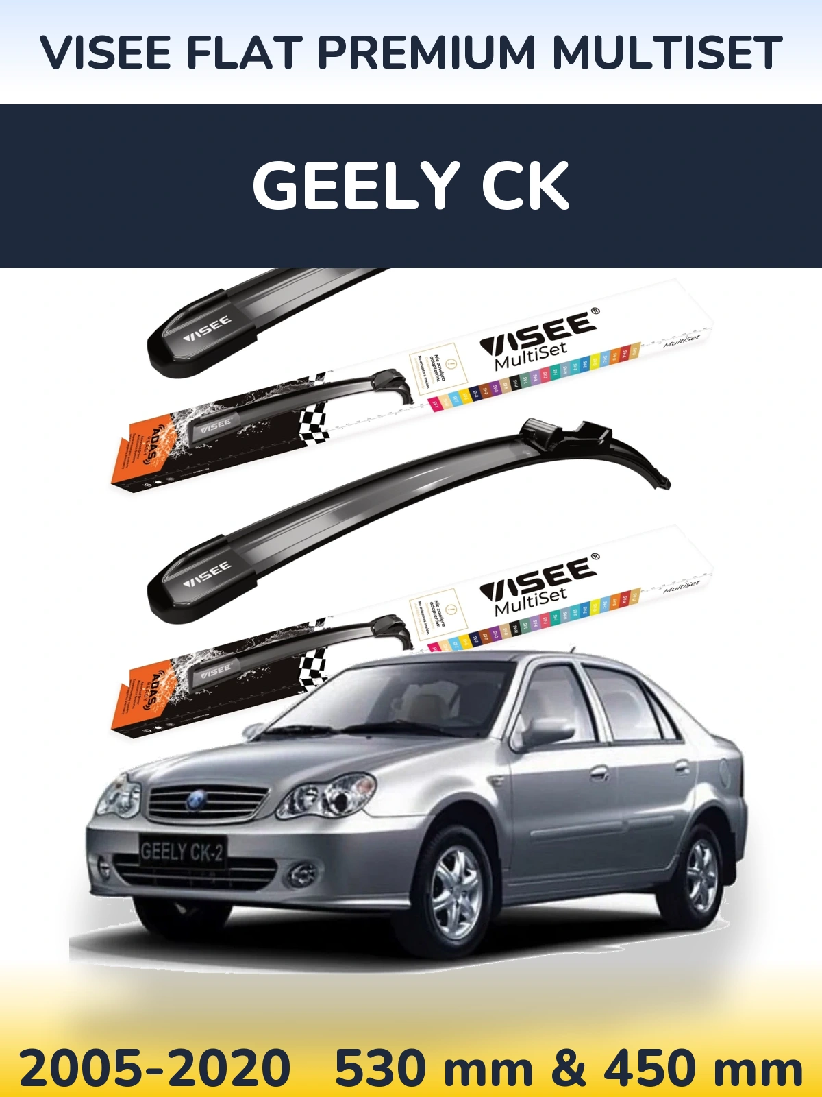 Komplet przednich wycieraczek VISEE FLAT PREMIUM MultiSet 530 & 450 mm do Geely CK 2005-2020
