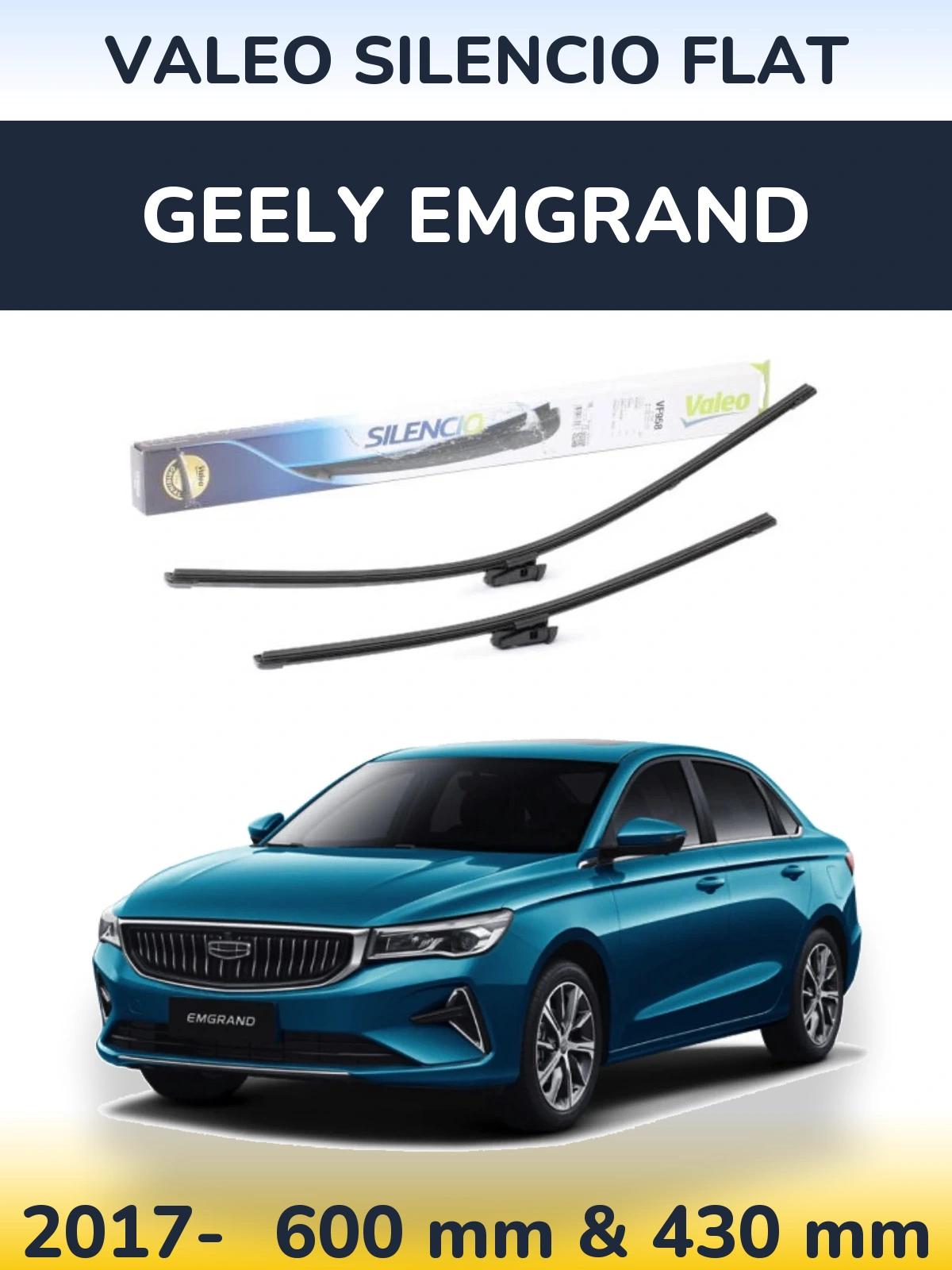 Komplet przednich wycieraczek Valeo Silencio Flat 600 & 430 mm do Geely Emgrand 2017-2026