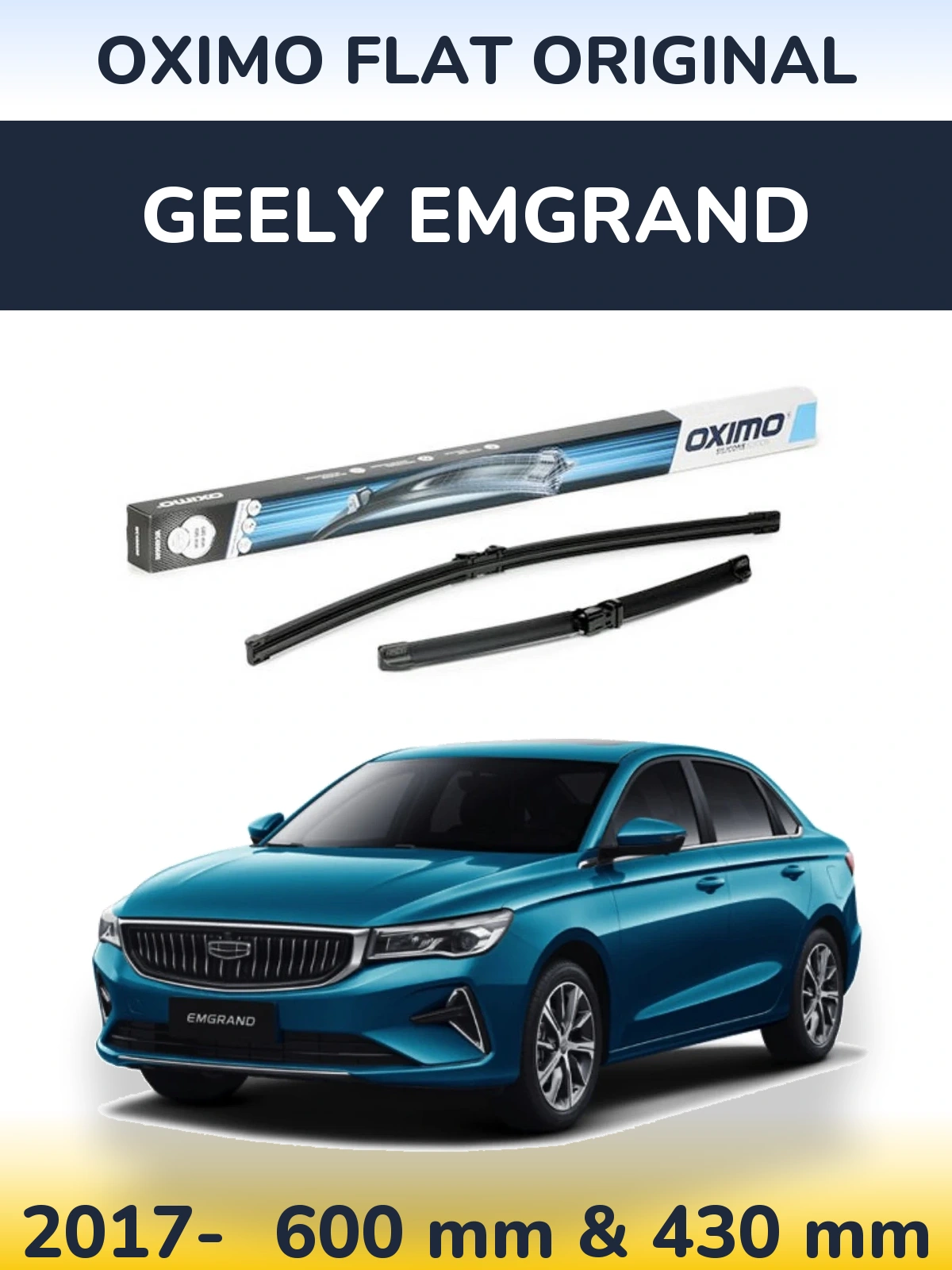 Комплект передних дворников Oximo Flat Original 600 & 400 мм для Geely Emgrand 2017-2026