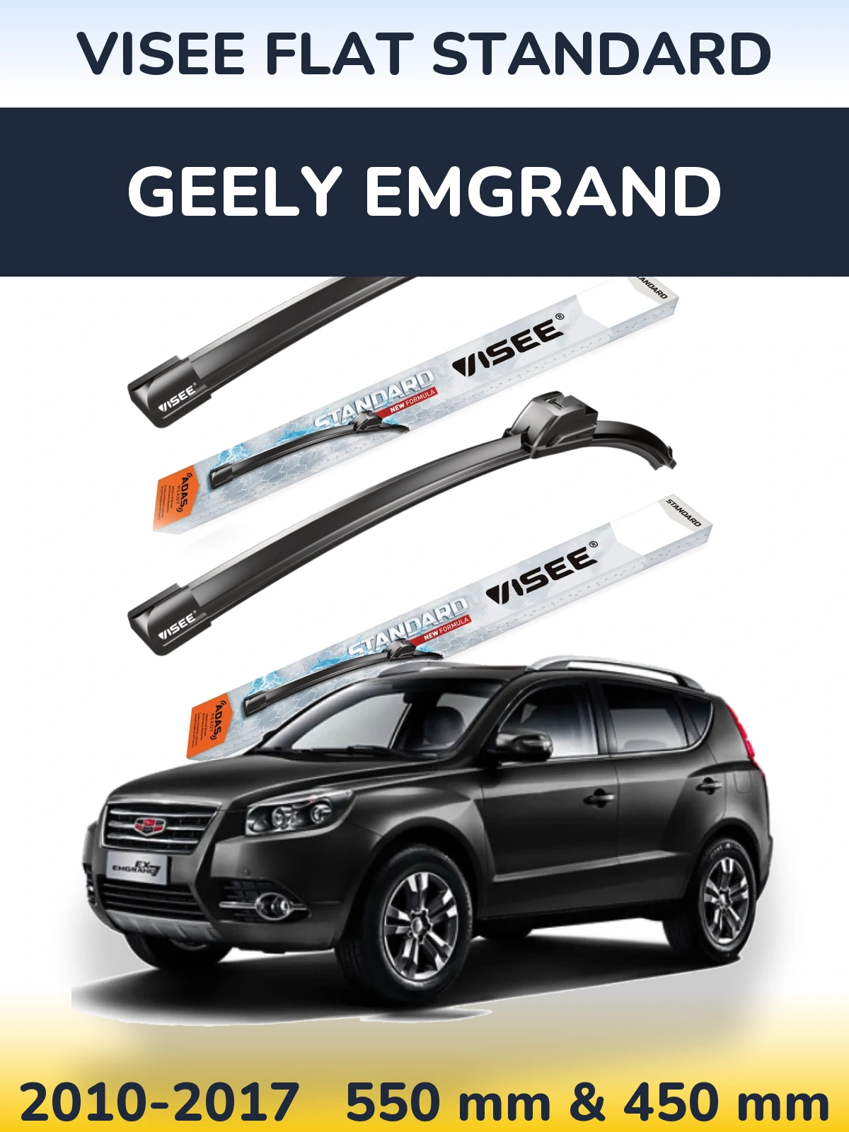 Komplet przednich wycieraczek VISEE FLAT STANDARD 550 & 450 mm do Geely Emgrand 2010-2017