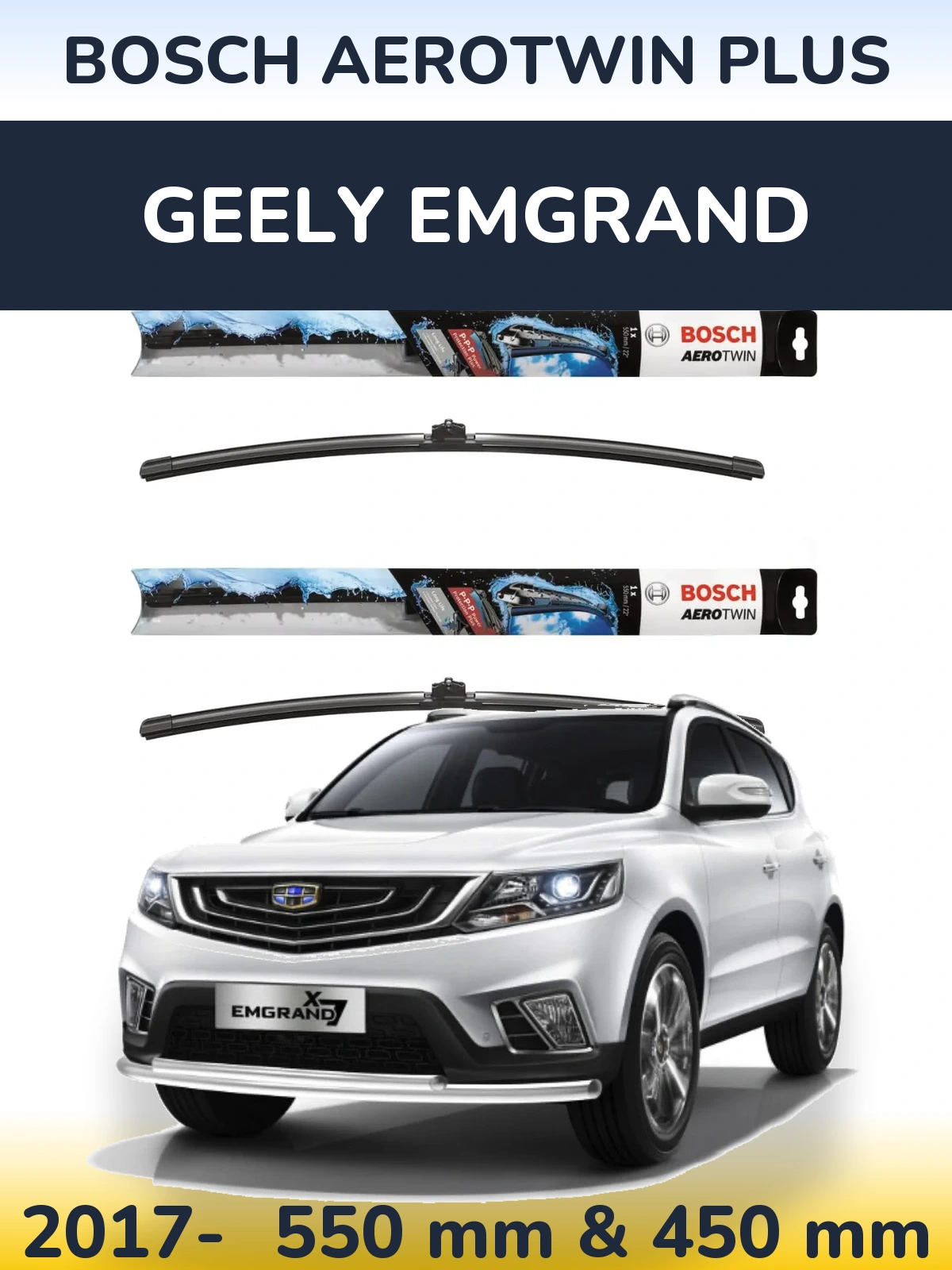 Komplet przednich wycieraczek BOSCH AeroTwin Plus 550 & 450 mm do Geely Emgrand 2017-2026