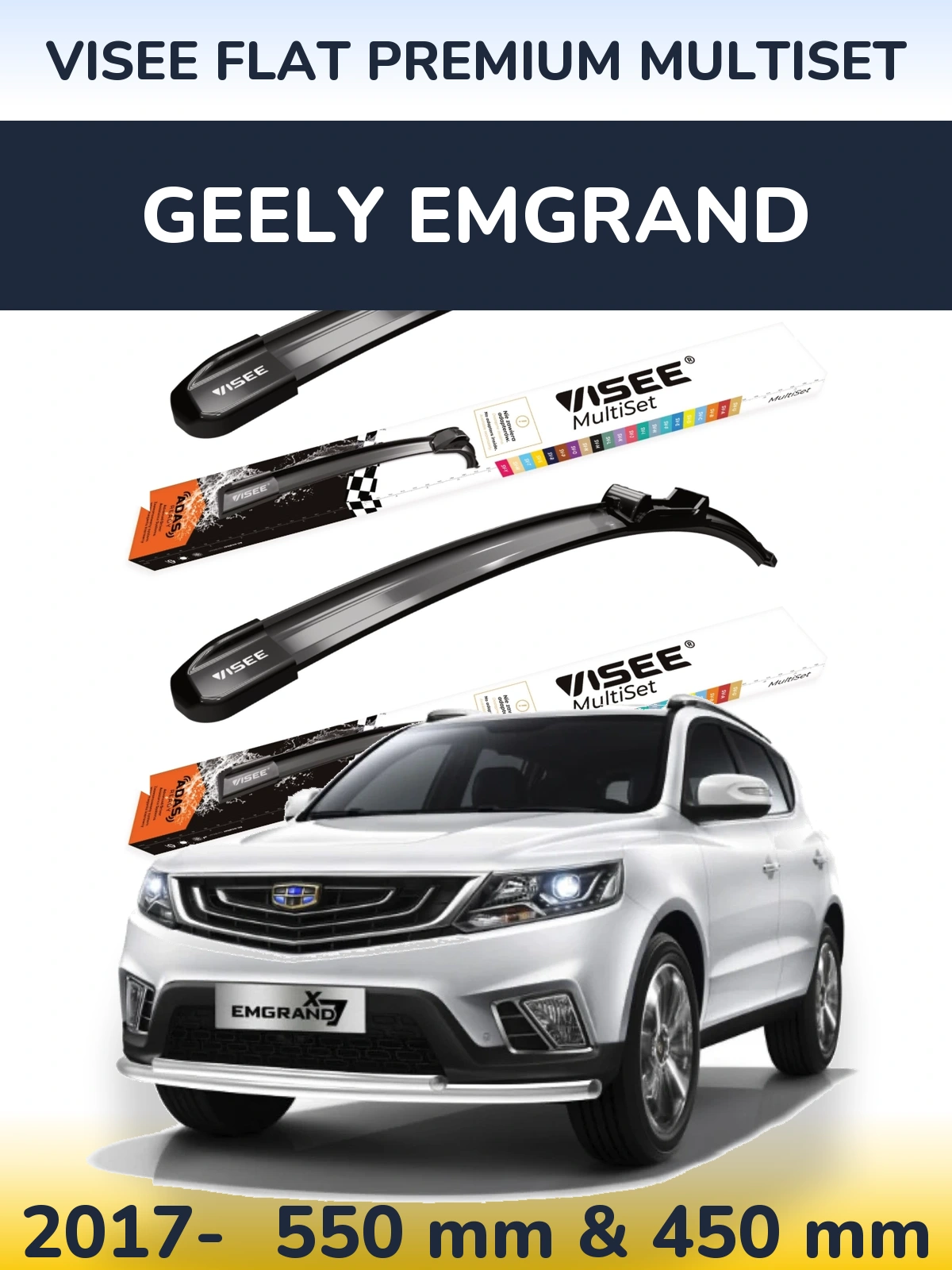 Front wiper blade set VISEE FLAT PREMIUM MultiSet 550 & 450 mm for Geely Emgrand 2017-2026