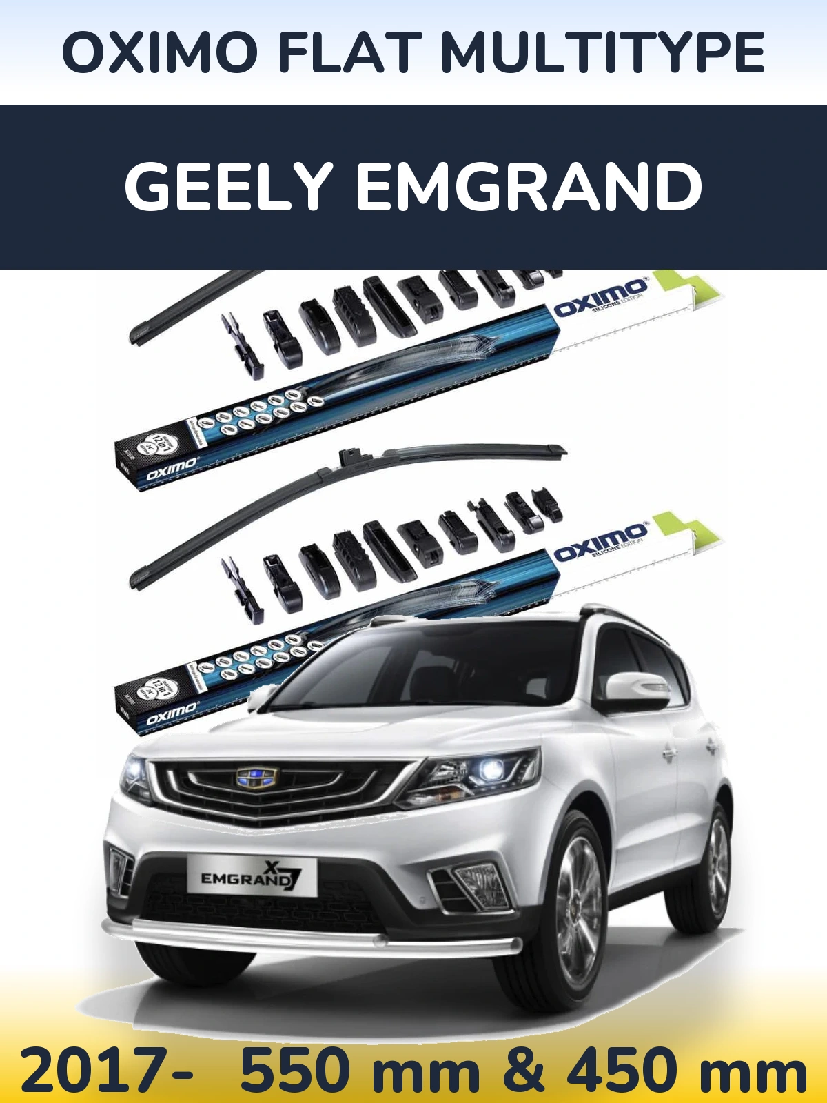 Front wiper blade set Oximo Flat MultiTypee 550 & 450 mm for Geely Emgrand 2017-2026