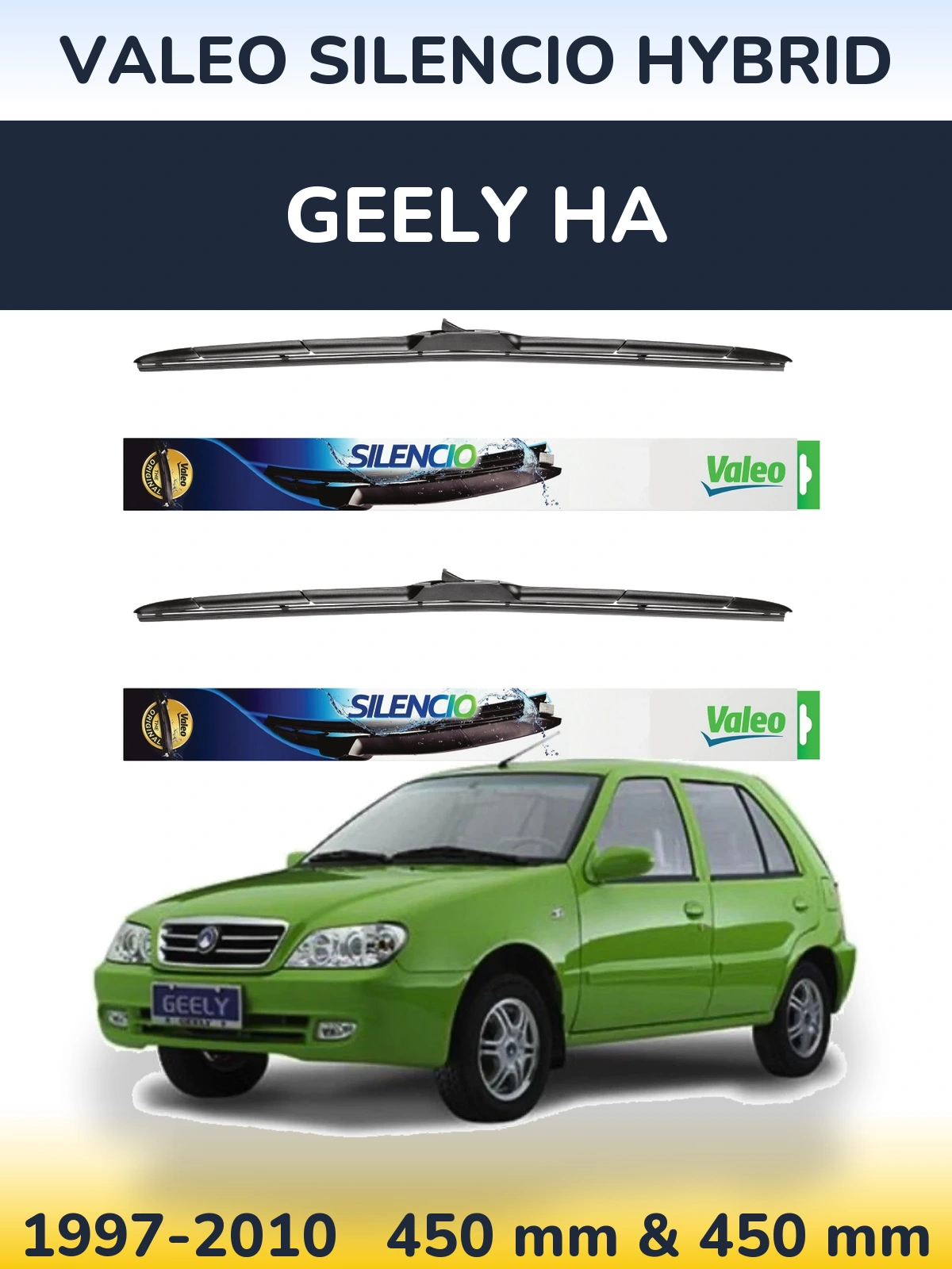 Комплект передних дворников Valeo Silencio Hybrid 450 & 450 мм для Geely HA 1997-2010
