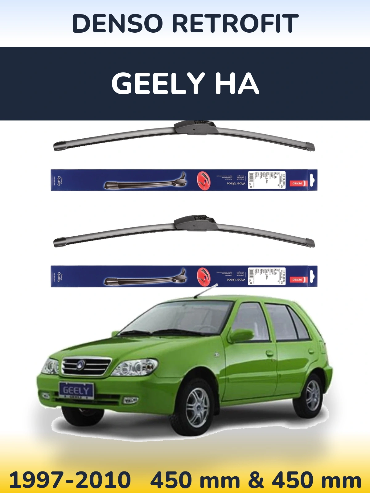 Komplet przednich wycieraczek Denso Retrofit 450 & 450 mm do Geely HA 1997-2010