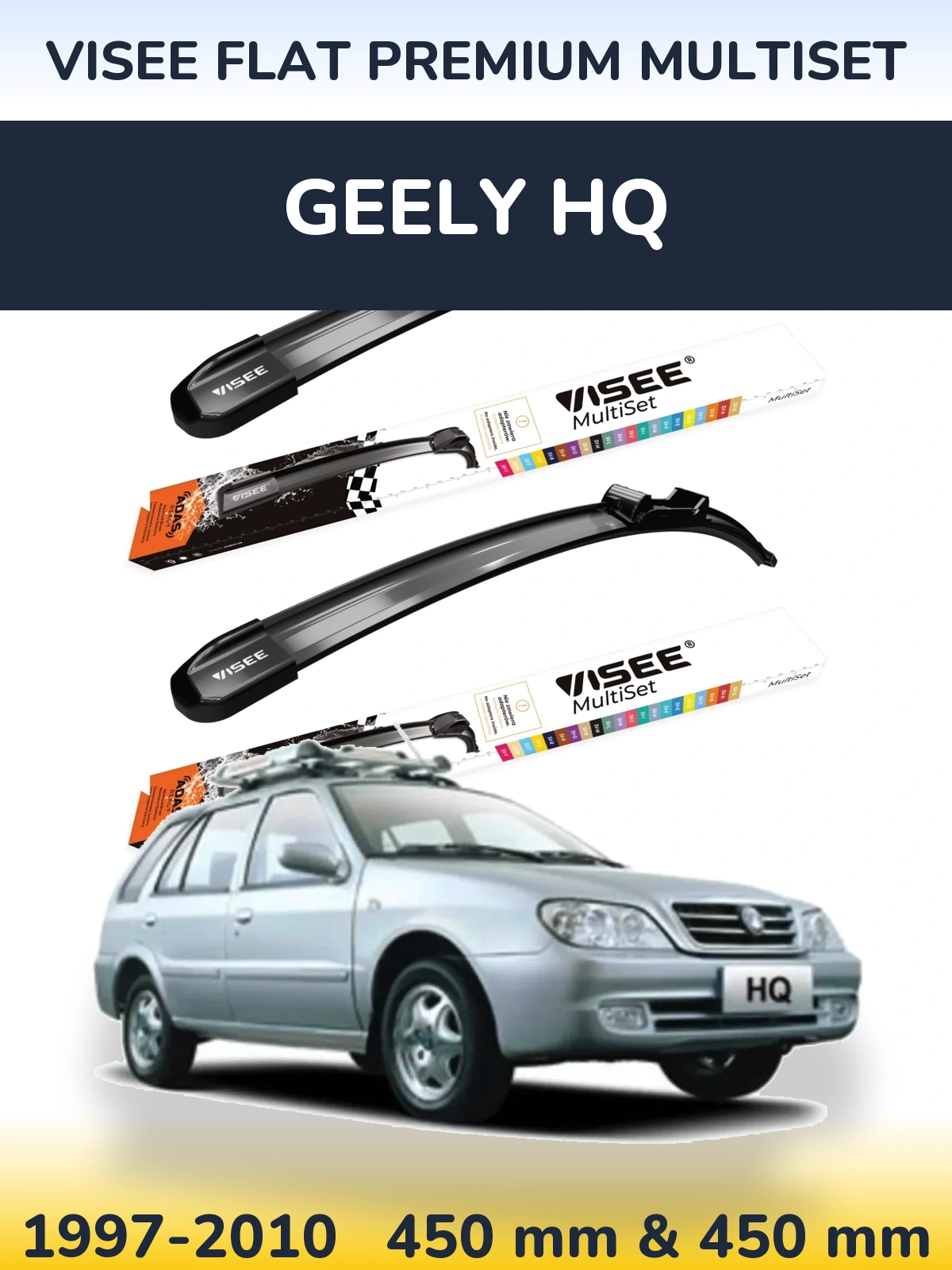 Komplet przednich wycieraczek VISEE FLAT PREMIUM MultiSet 450 & 450 mm do Geely HQ 1997-2010