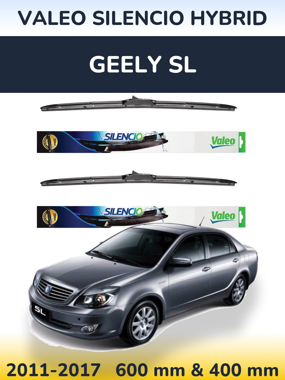 Комплект передних дворников Valeo Silencio Hybrid 600 & 400 мм для Geely SL 2011-2017