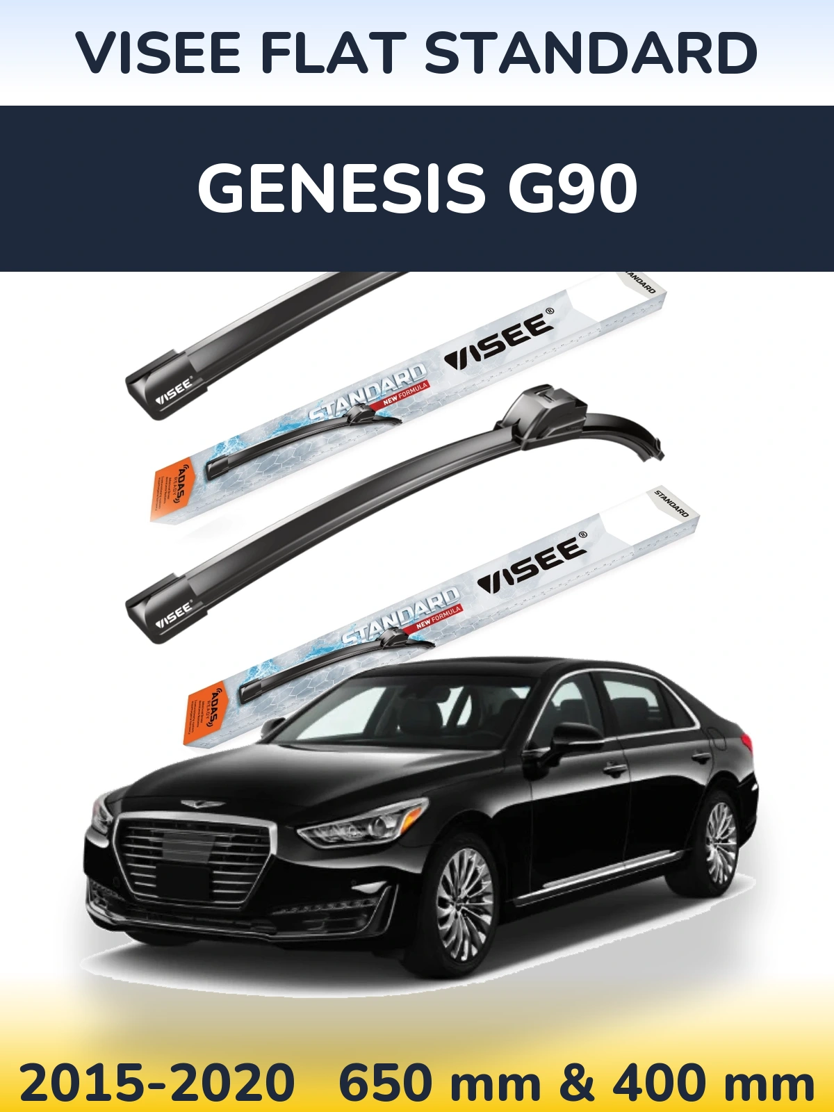 Комплект передних дворников VISEE FLAT STANDARD 650 & 400 мм для Genesis G90 2015-2020