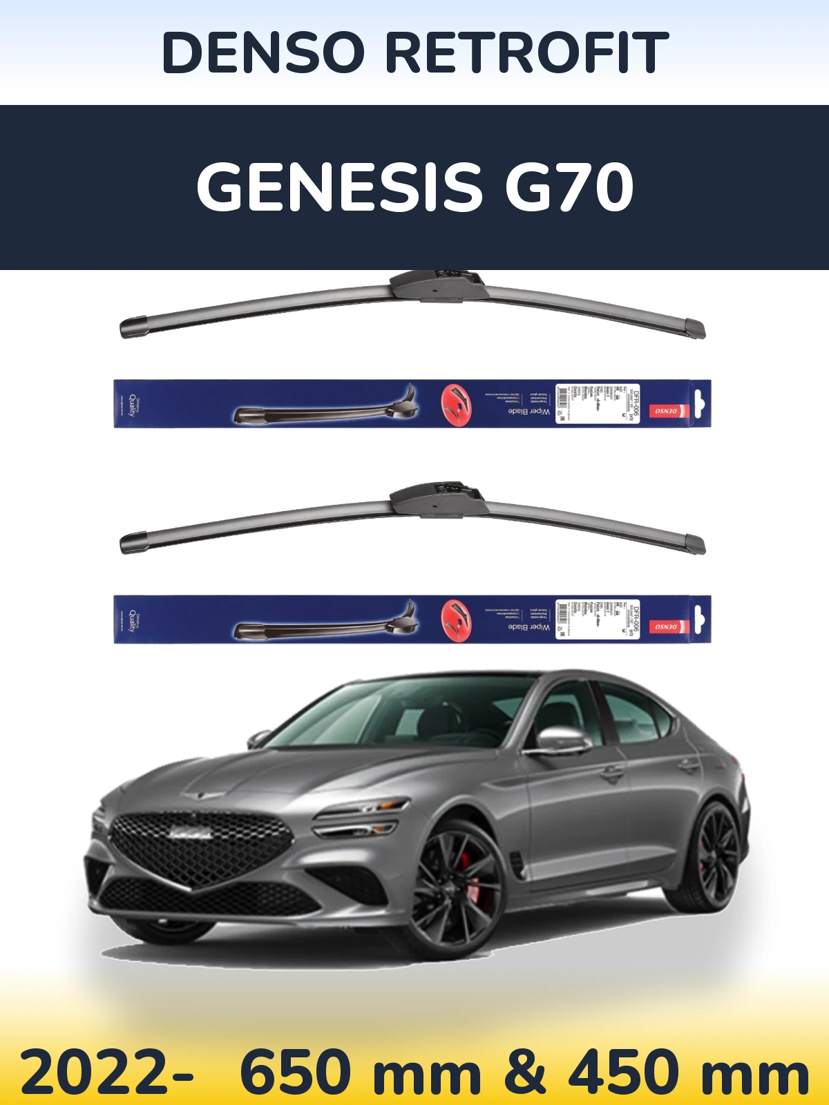 Komplet przednich wycieraczek Denso Retrofit 650 & 450 mm do Genesis G70 2022-2026