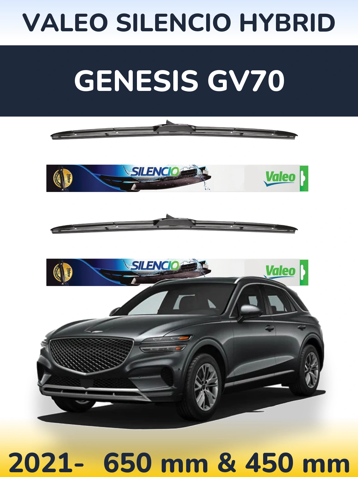Komplet przednich wycieraczek Valeo Silencio Hybrid 650 & 450 mm do Genesis GV70 2021-2026
