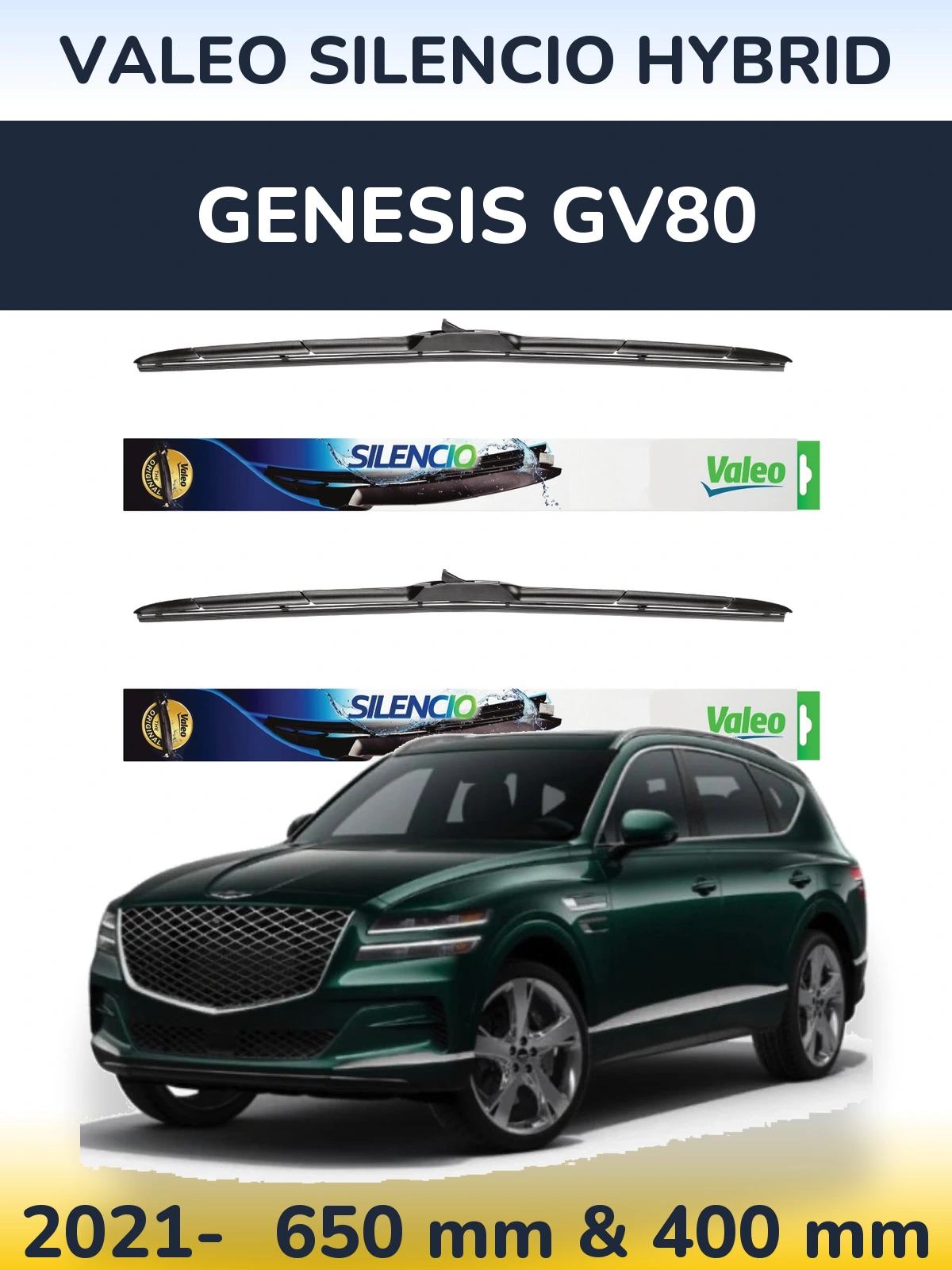 Komplet przednich wycieraczek Valeo Silencio Hybrid 650 & 400 mm do Genesis GV80 2021-2026