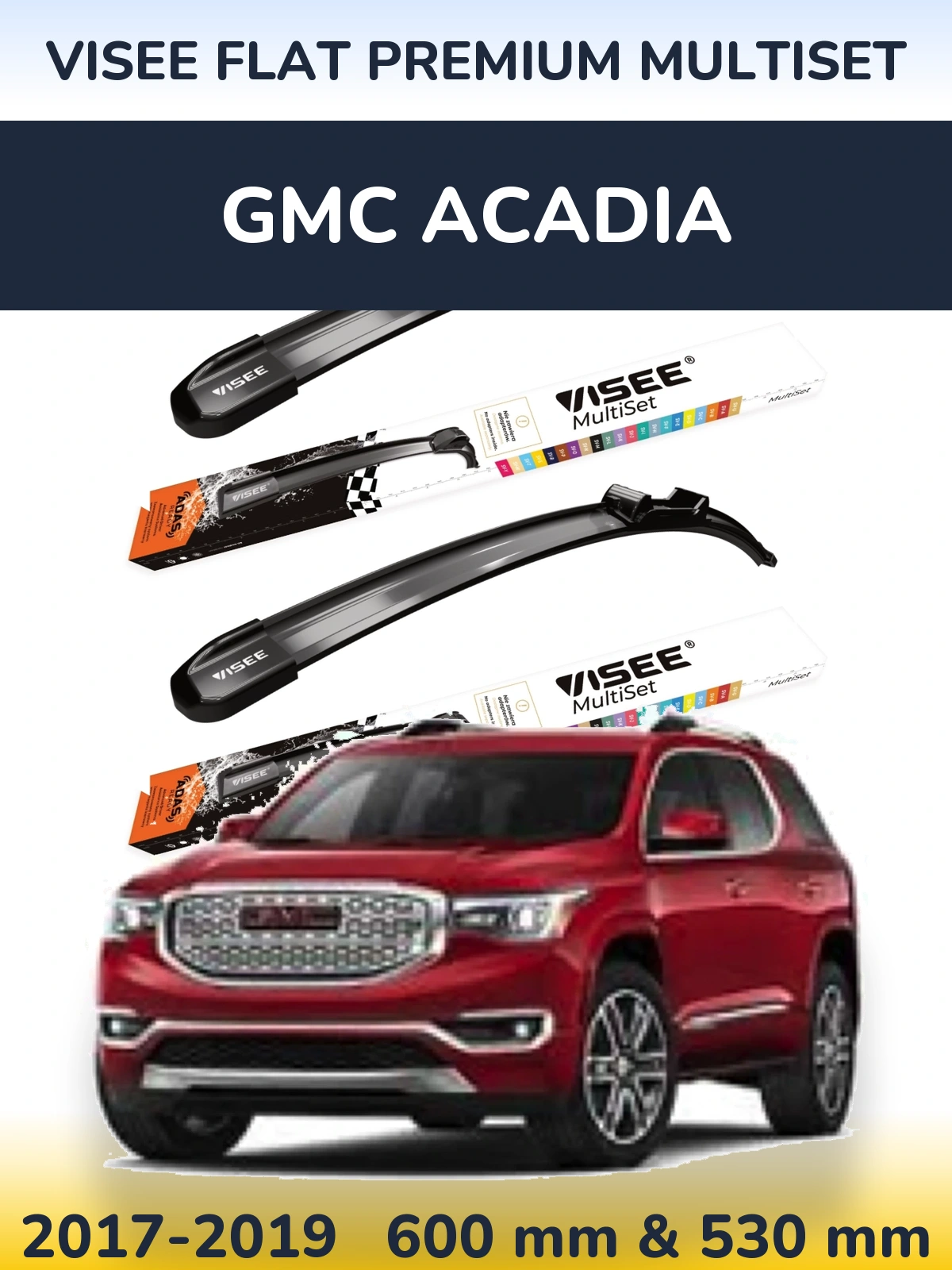 Комплект передних дворников VISEE FLAT PREMIUM MultiSet 600 & 530 мм для GMC Acadia 2017-2019