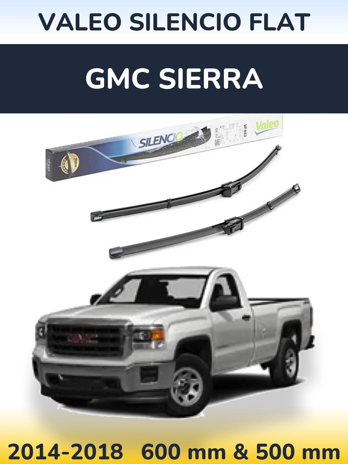 Komplet przednich wycieraczek Valeo Silencio Flat 600 & 500 mm do GMC Sierra 2014-2018