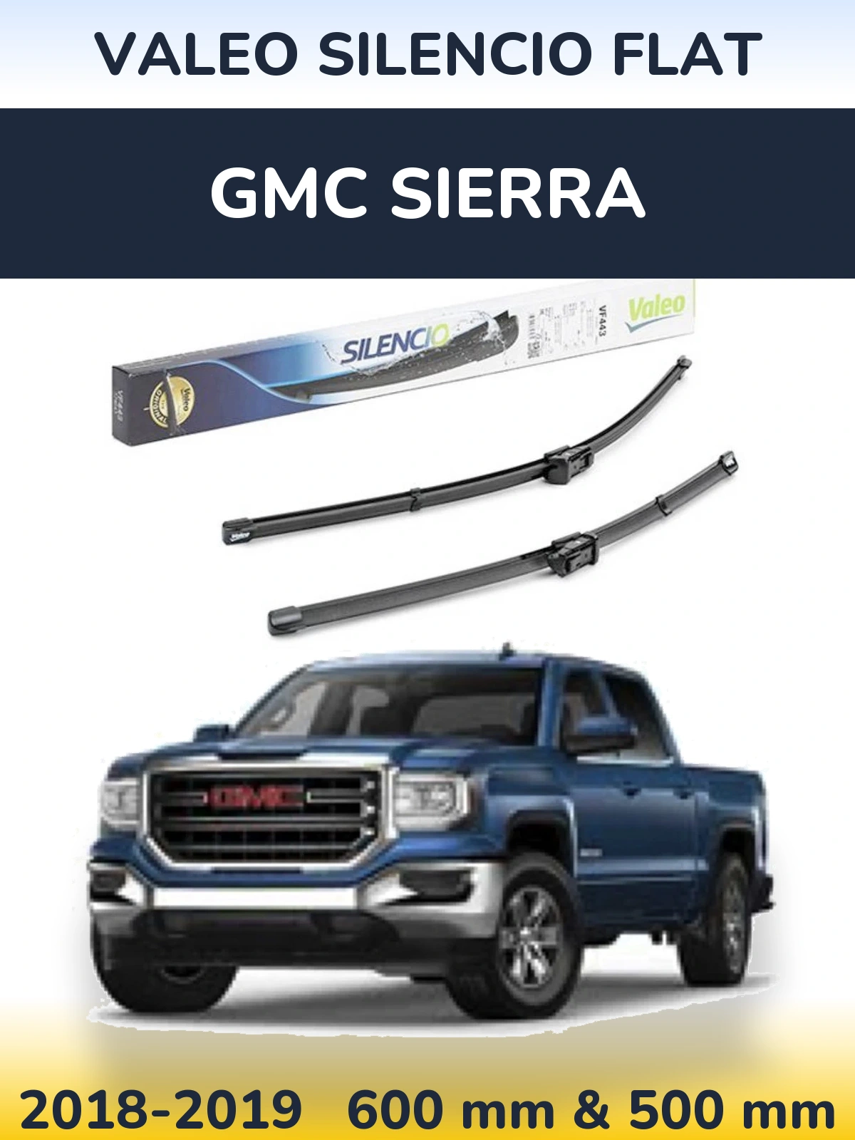 Front wiper blade set Valeo Silencio Flat 600 & 500 mm for GMC Sierra 2018-2019