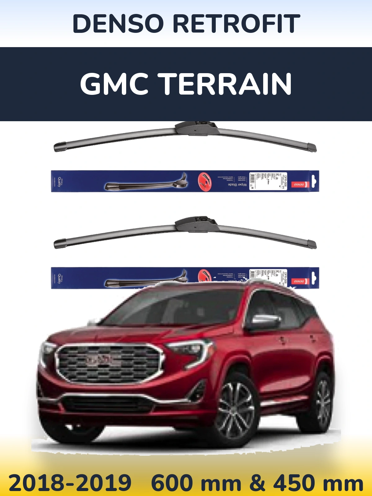 Front wiper blade set Denso Retrofit 600 & 450 mm for GMC Terrain 2018-2019
