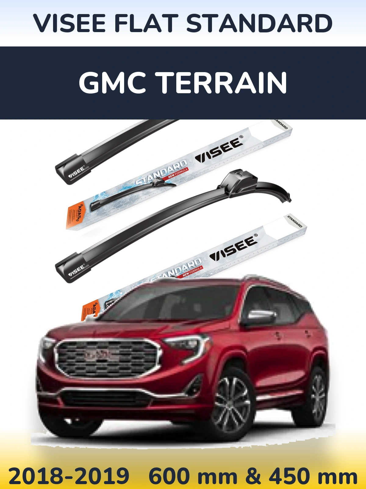 Комплект передних дворников VISEE FLAT STANDARD 600 & 450 мм для GMC Terrain 2018-2019