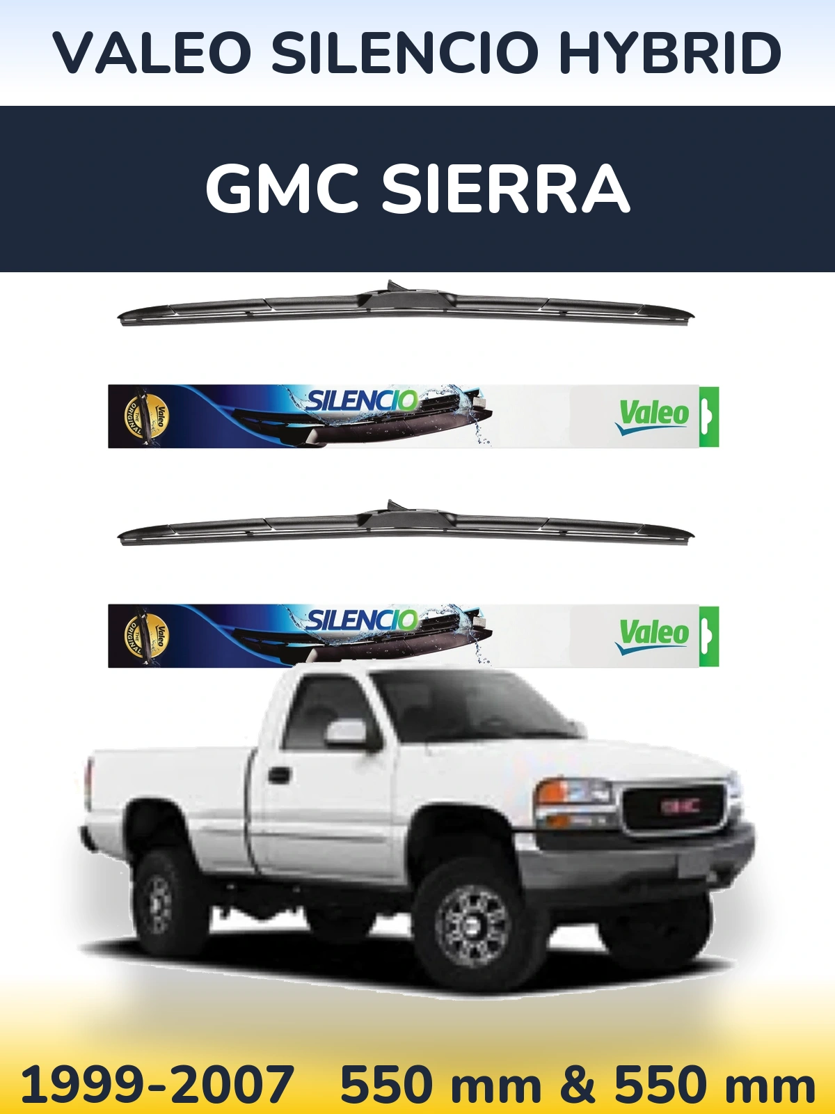 Комплект передних дворников Valeo Silencio Hybrid 550 & 550 мм для GMC Sierra 1999-2007