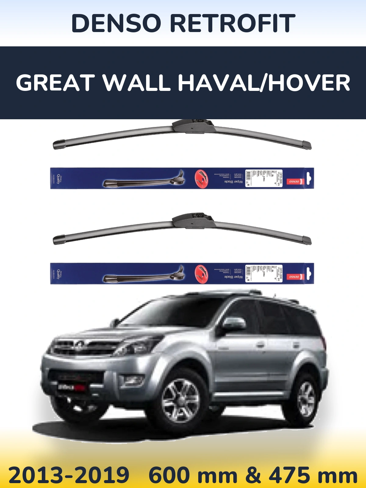Komplet przednich wycieraczek Denso Retrofit 600 & 475 mm do Great Wall Haval/Hover 2013-2019