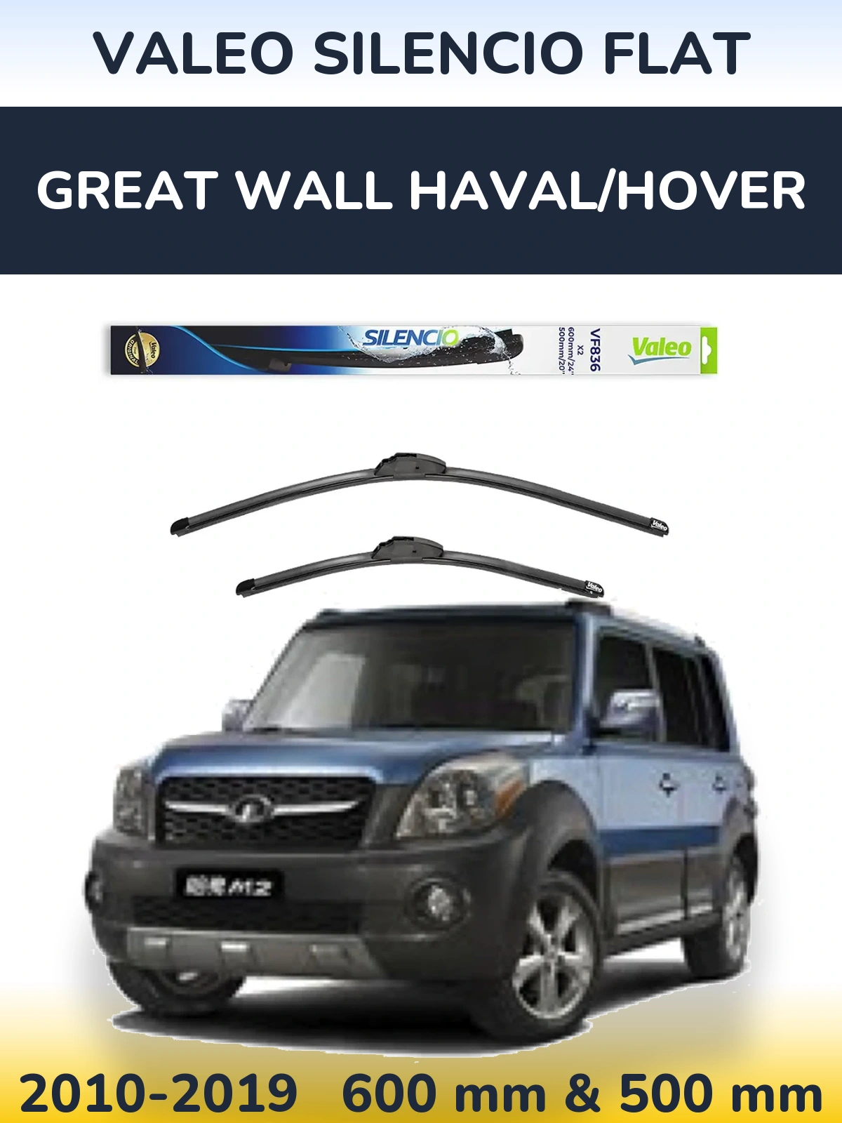 Komplet przednich wycieraczek Valeo Silencio Flat 600 & 500 mm do Great Wall Haval/Hover 2010-2019