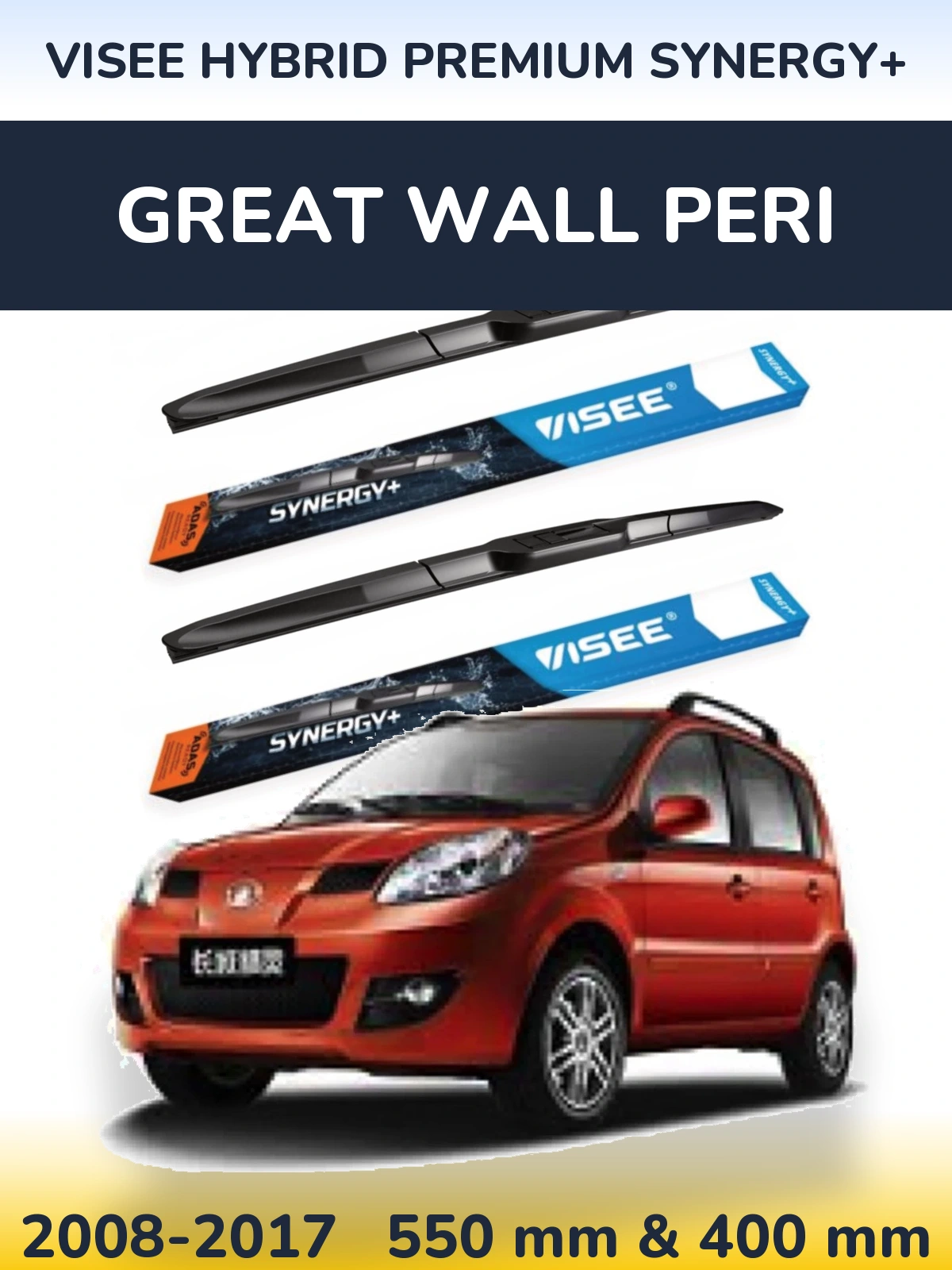 Front wiper blade set VISEE HYBRID PREMIUM SYNERGY+ 550 & 400 mm for Great Wall Peri 2008-2017