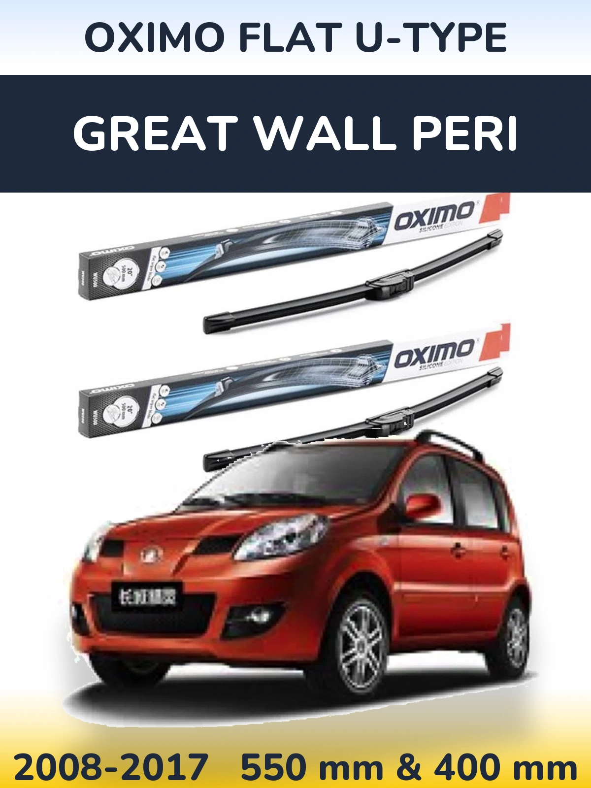 Front wiper blade set Oximo Flat U-type 550 & 400 mm for Great Wall Peri 2008-2017