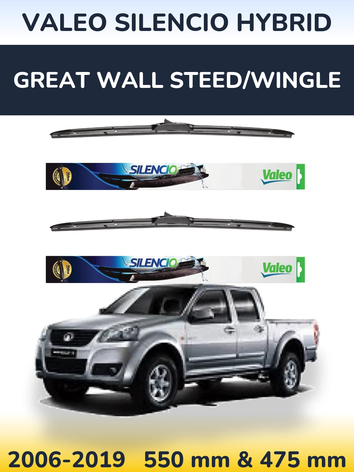 Komplet przednich wycieraczek Valeo Silencio Hybrid 550 & 475 mm do Great Wall Steed/Wingle 2006-2019