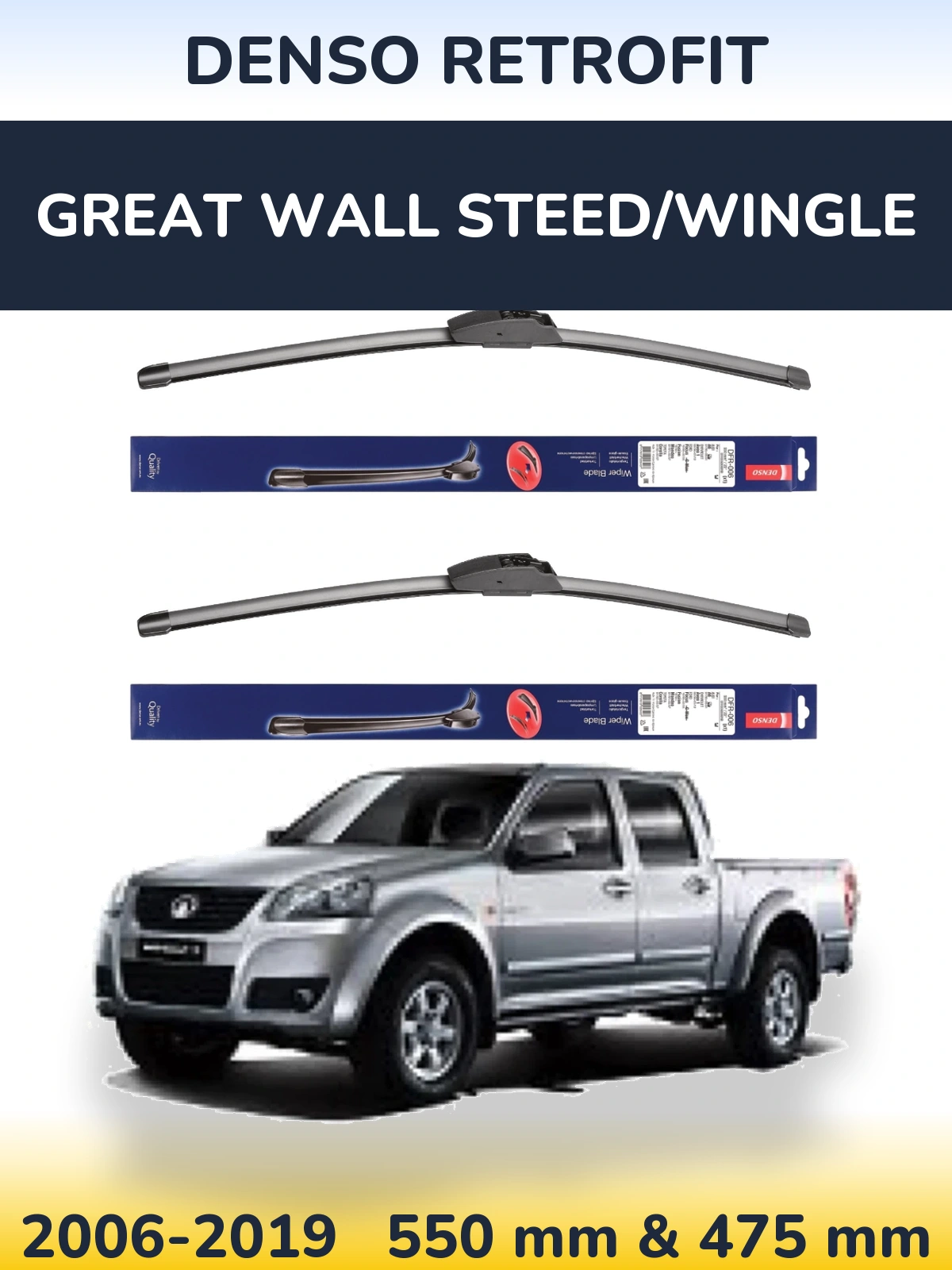 Komplet przednich wycieraczek Denso Retrofit 550 & 475 mm do Great Wall Steed/Wingle 2006-2019