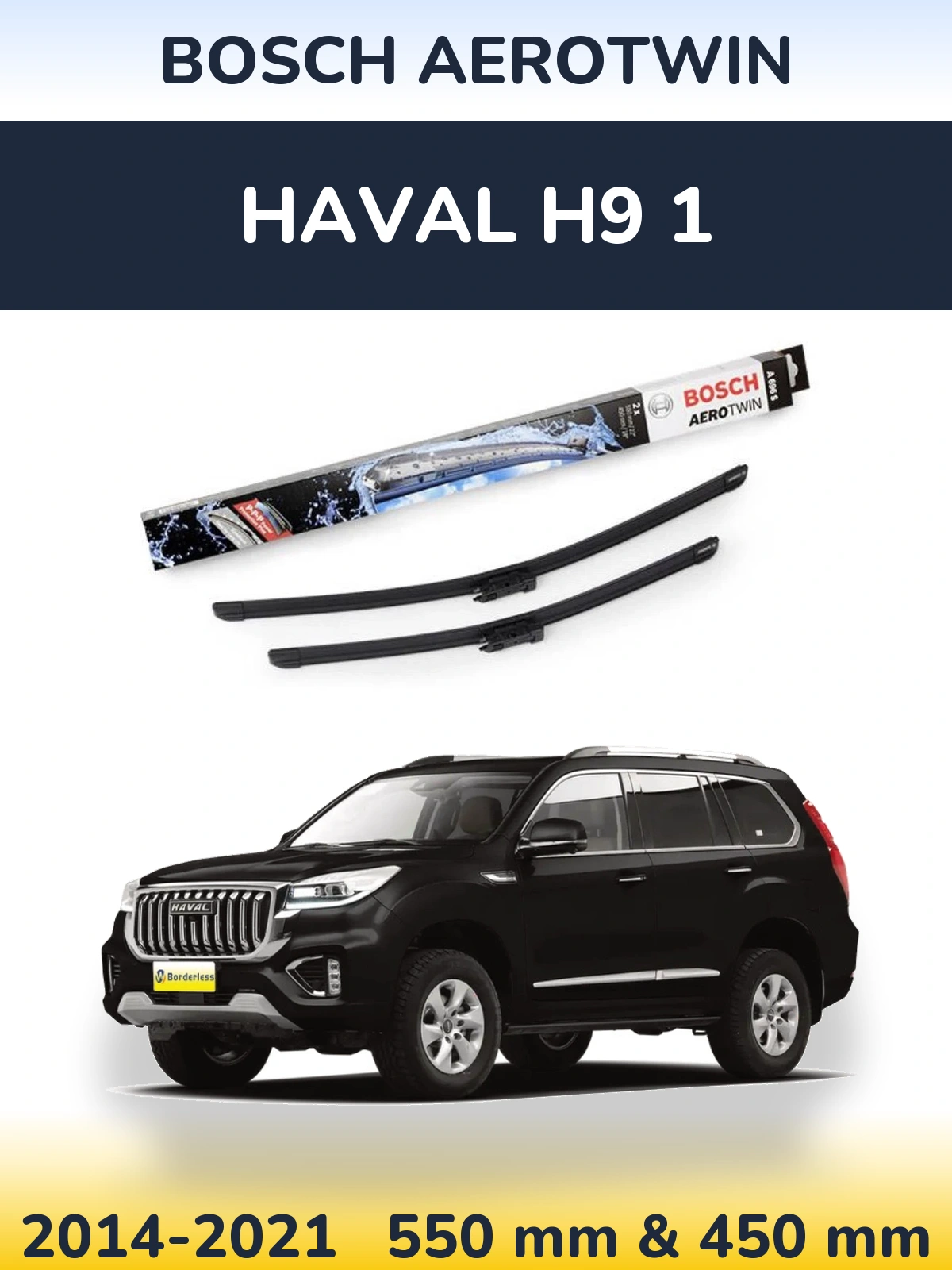Komplet przednich wycieraczek BOSCH AeroTwin 550 & 450 mm do Haval H9 1 2014-2021