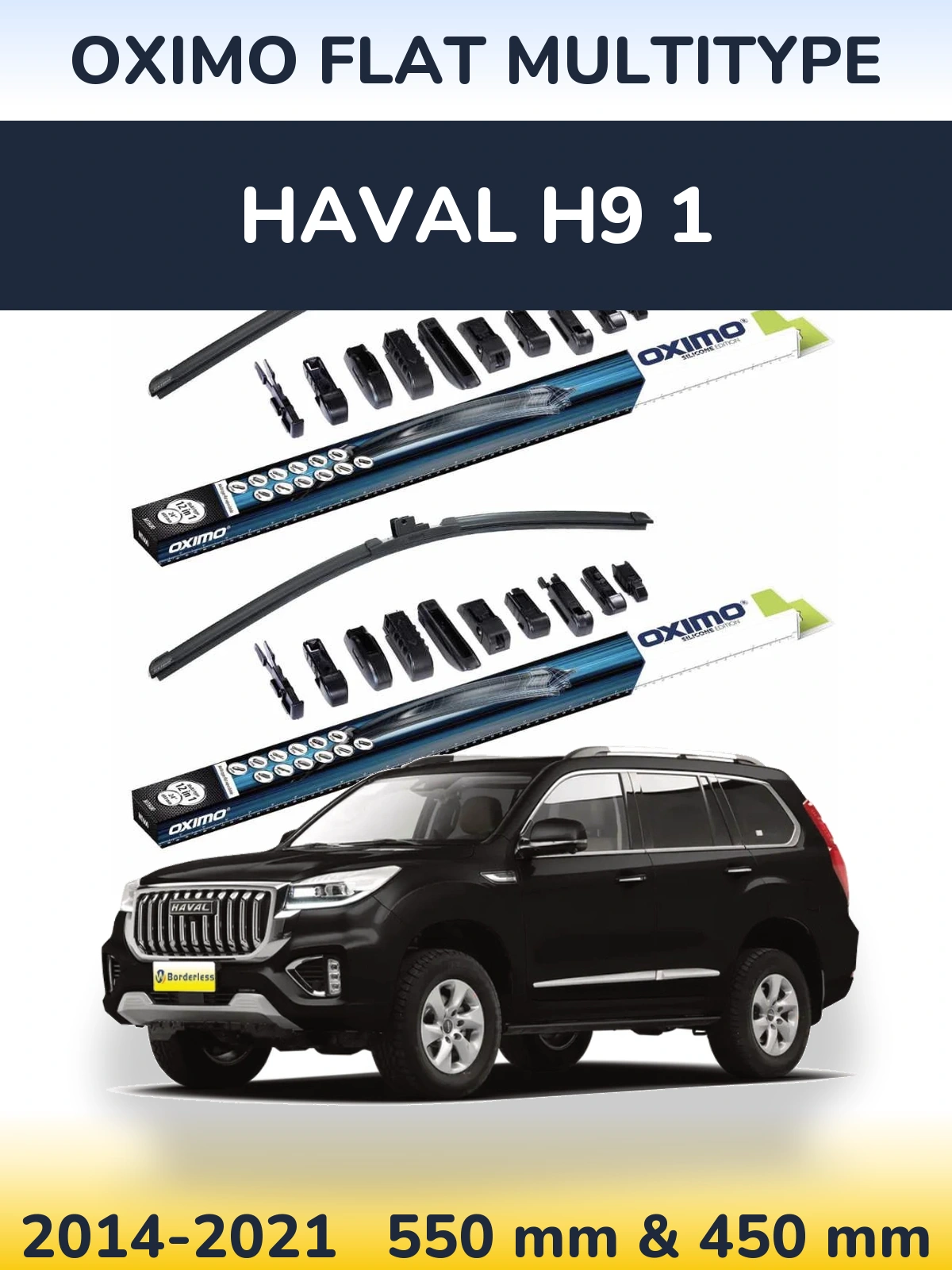Front wiper blade set Oximo Flat MultiTypee 550 & 450 mm for Haval H9 1 2014-2021