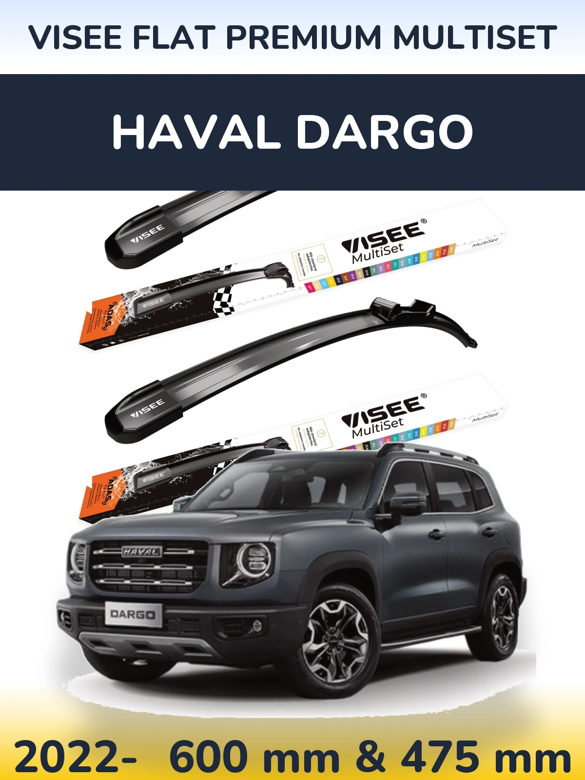 Komplet przednich wycieraczek VISEE FLAT PREMIUM MultiSet 600 & 475 mm do Haval Dargo 2022-2026