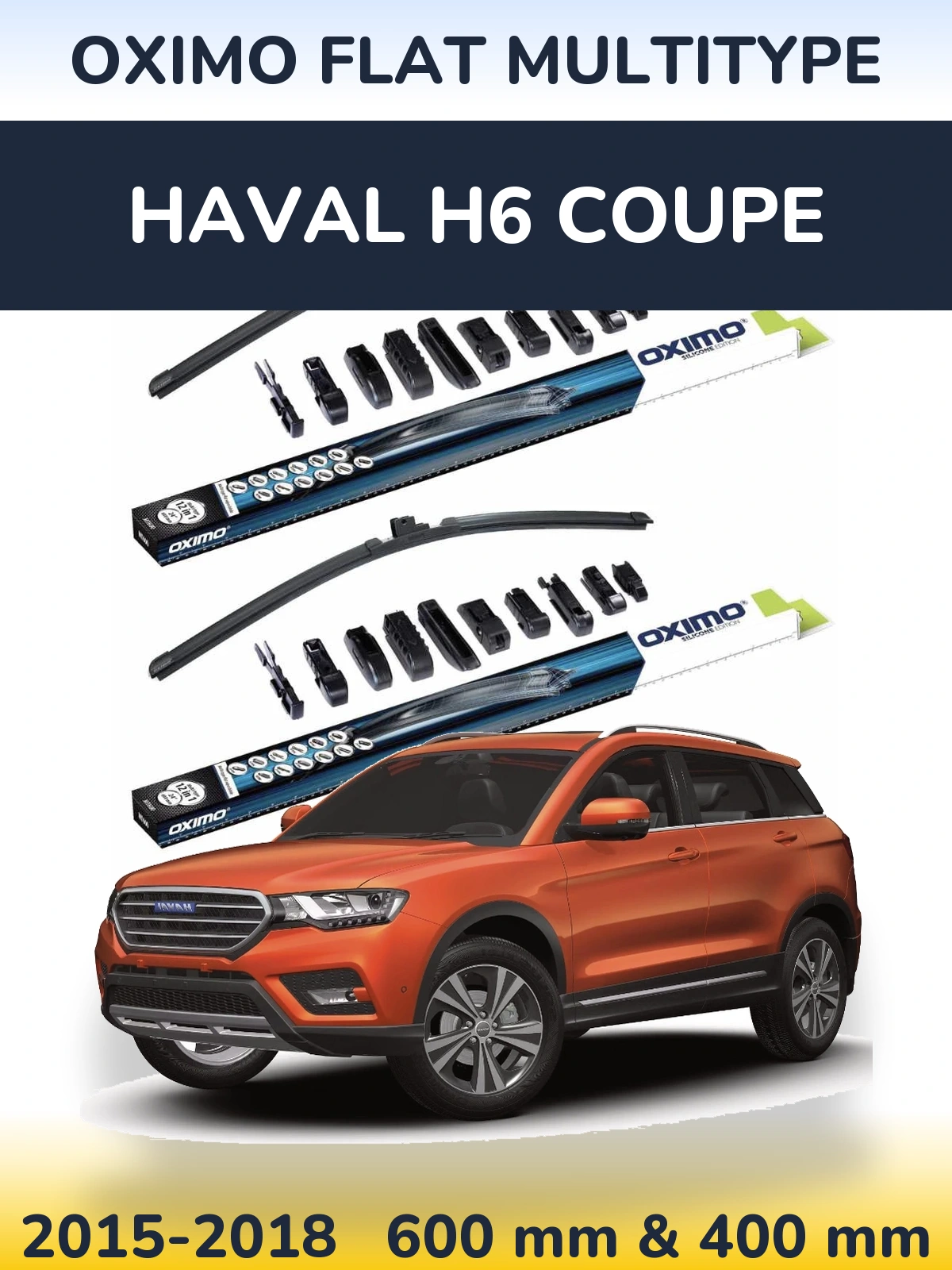 Front wiper blade set Oximo Flat MultiTypee 600 & 400 mm for Haval H6 coupe 2015-2018