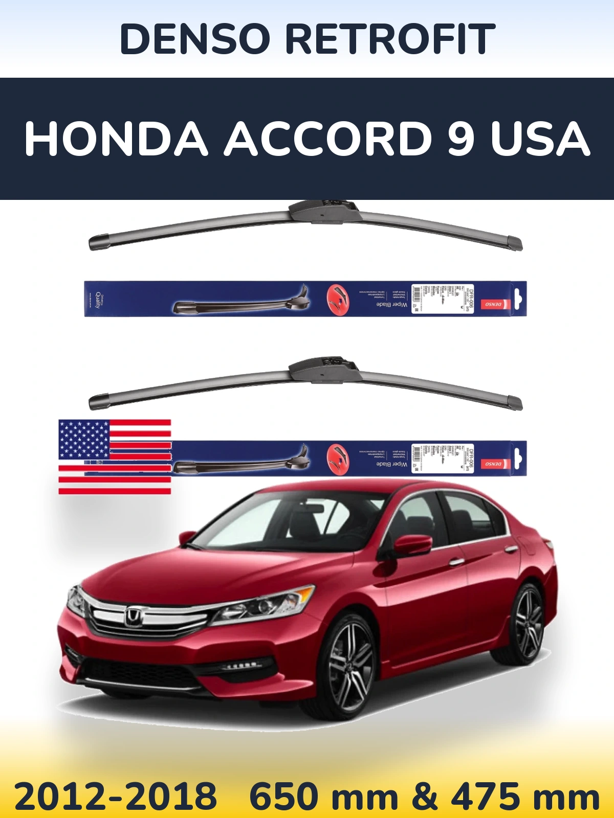 Komplet przednich wycieraczek Denso Retrofit 650 & 475 mm do Honda Accord 9 USA 2012-2018