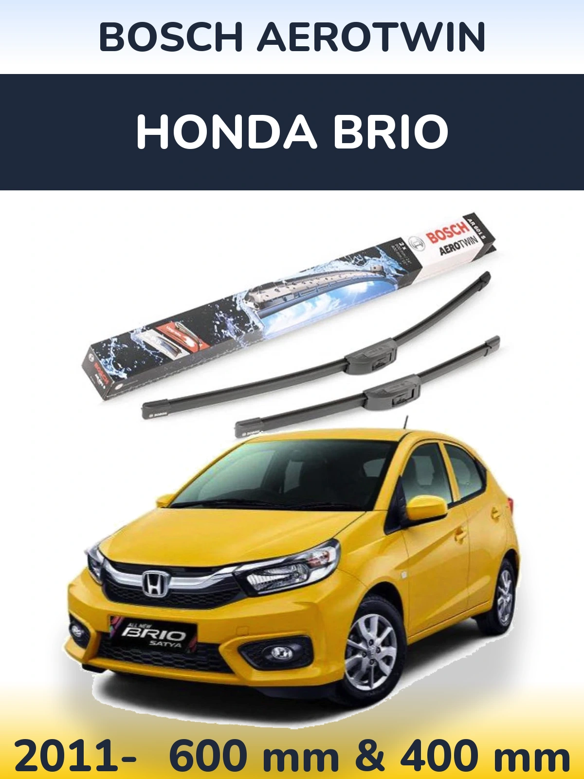 Комплект передних дворников BOSCH AeroTwin 600 & 400 мм для Honda Brio 2011-2026