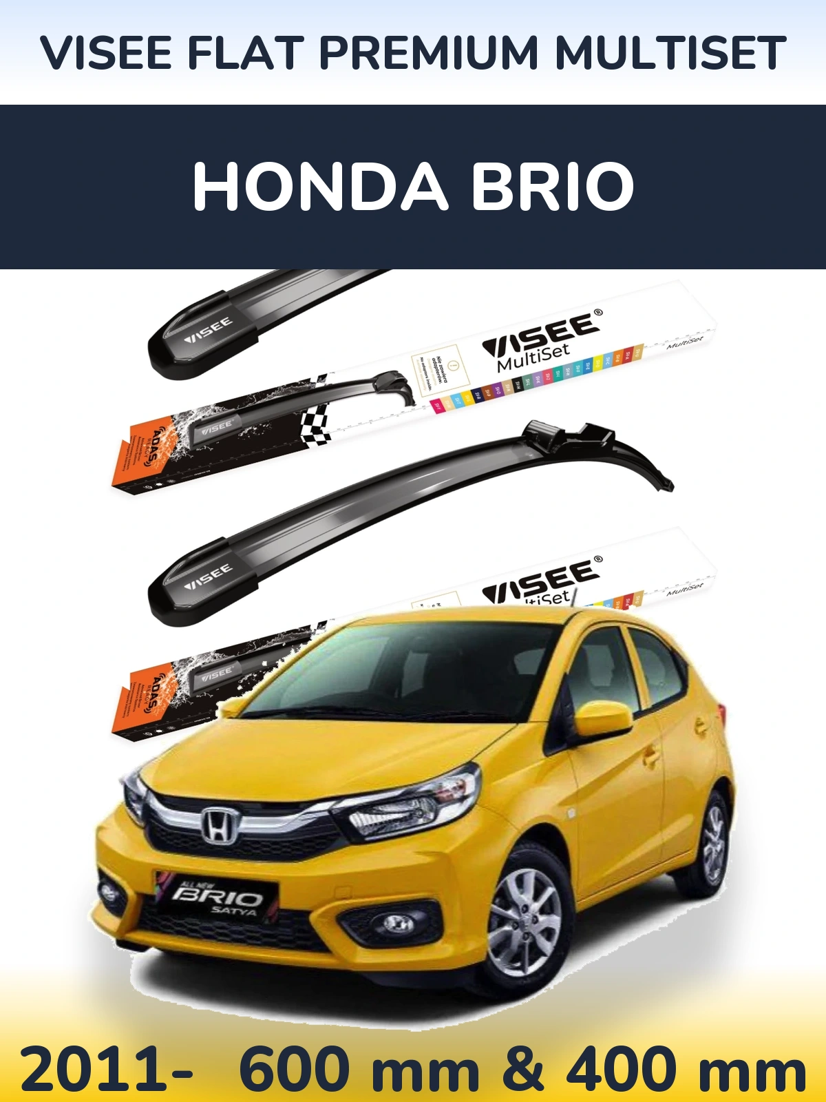 Комплект передних дворников VISEE FLAT PREMIUM MultiSet 600 & 400 мм для Honda Brio 2011-2026