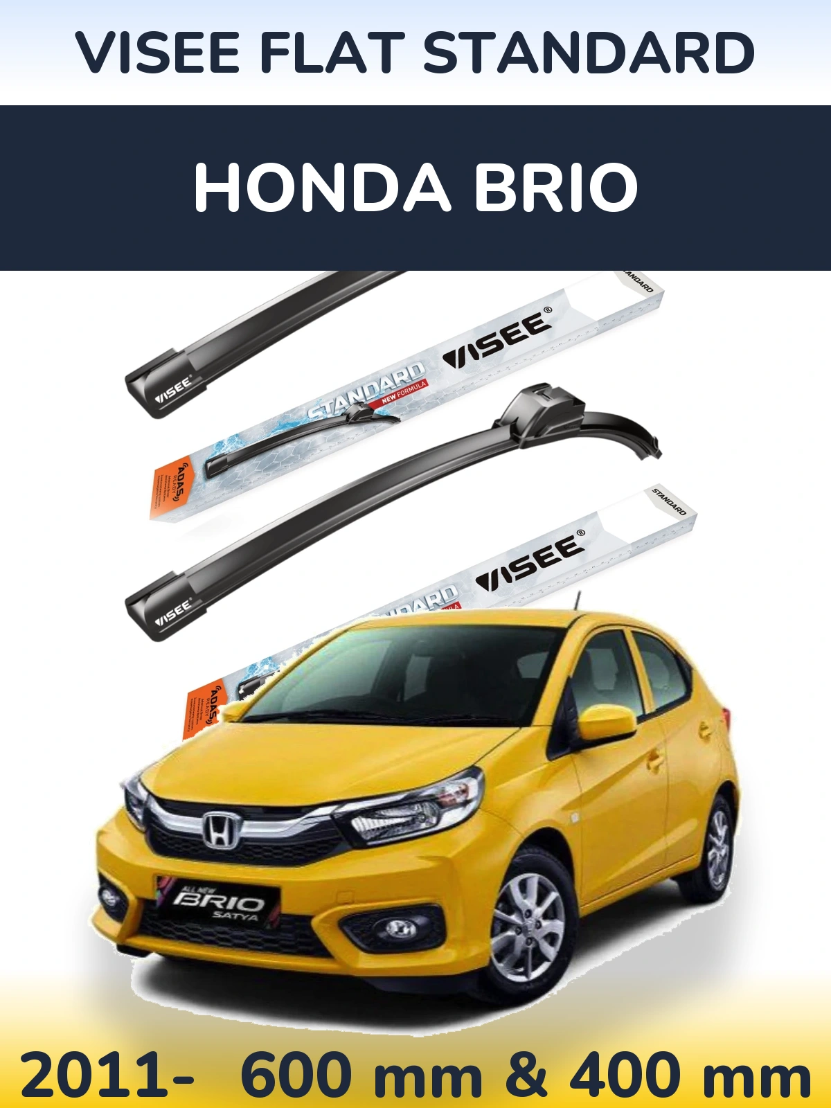 Komplet przednich wycieraczek VISEE FLAT STANDARD 600 & 400 mm do Honda Brio 2011-2026
