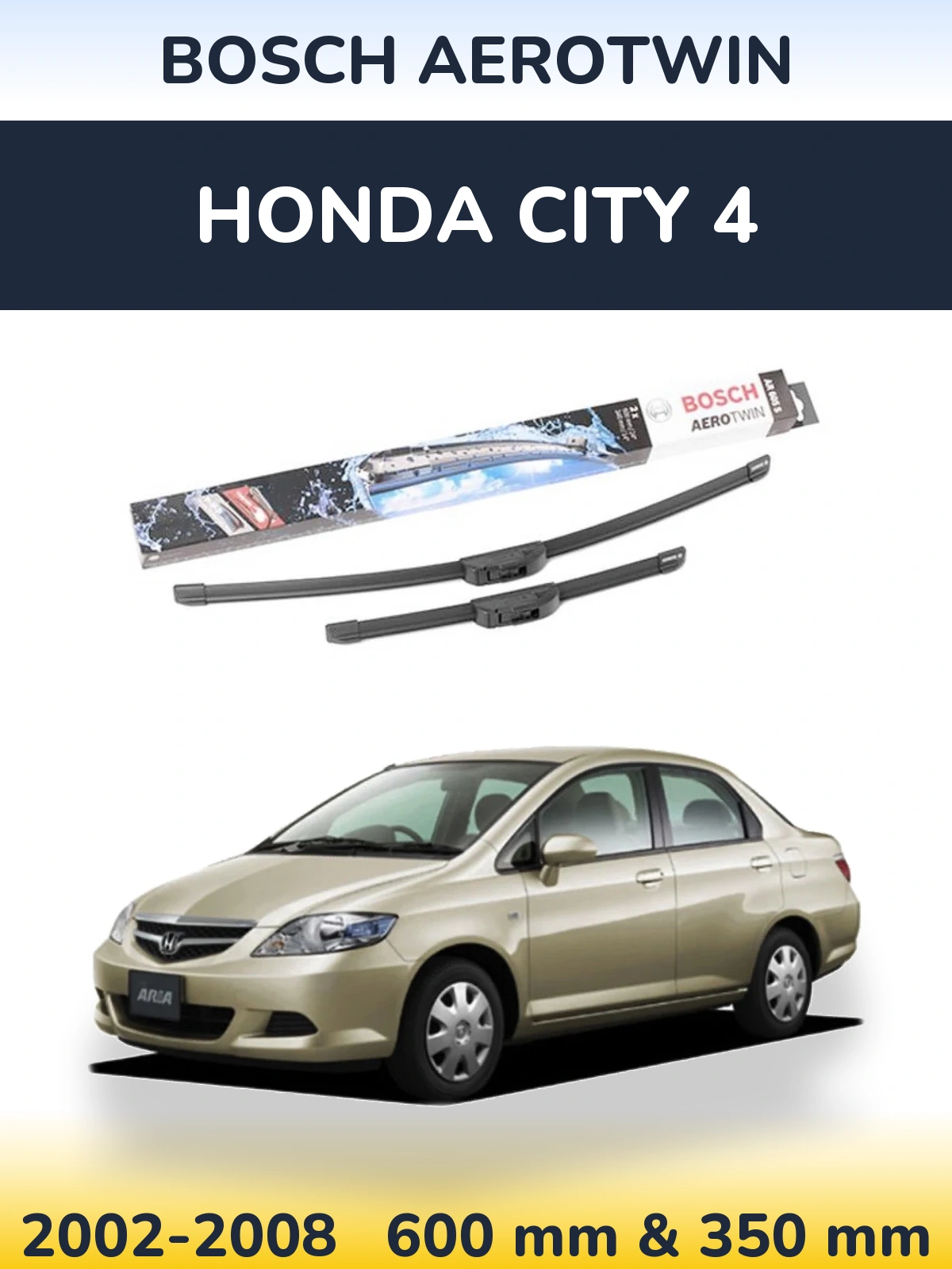 Комплект передних дворников BOSCH AeroTwin 600 & 350 мм для Honda City 4 2002-2008