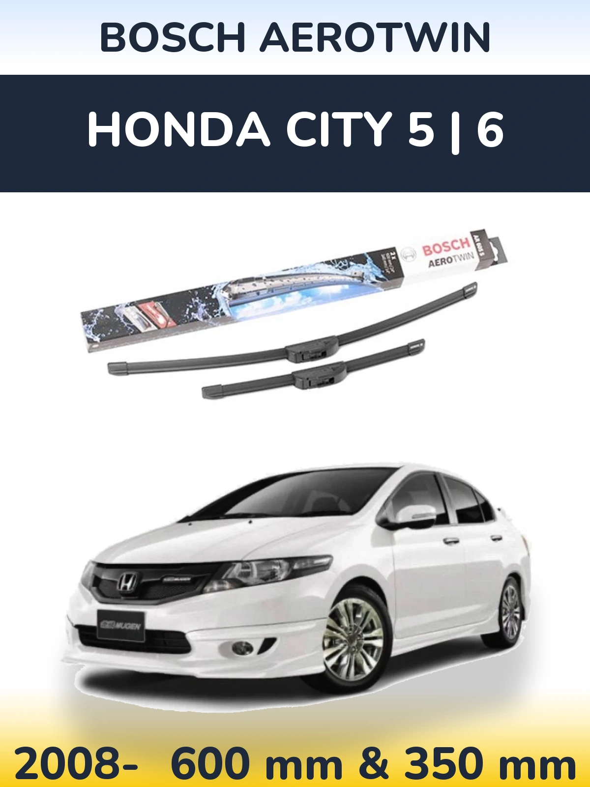 Komplet przednich wycieraczek BOSCH AeroTwin 600 & 350 mm do Honda City 5 | 6 2008-2026