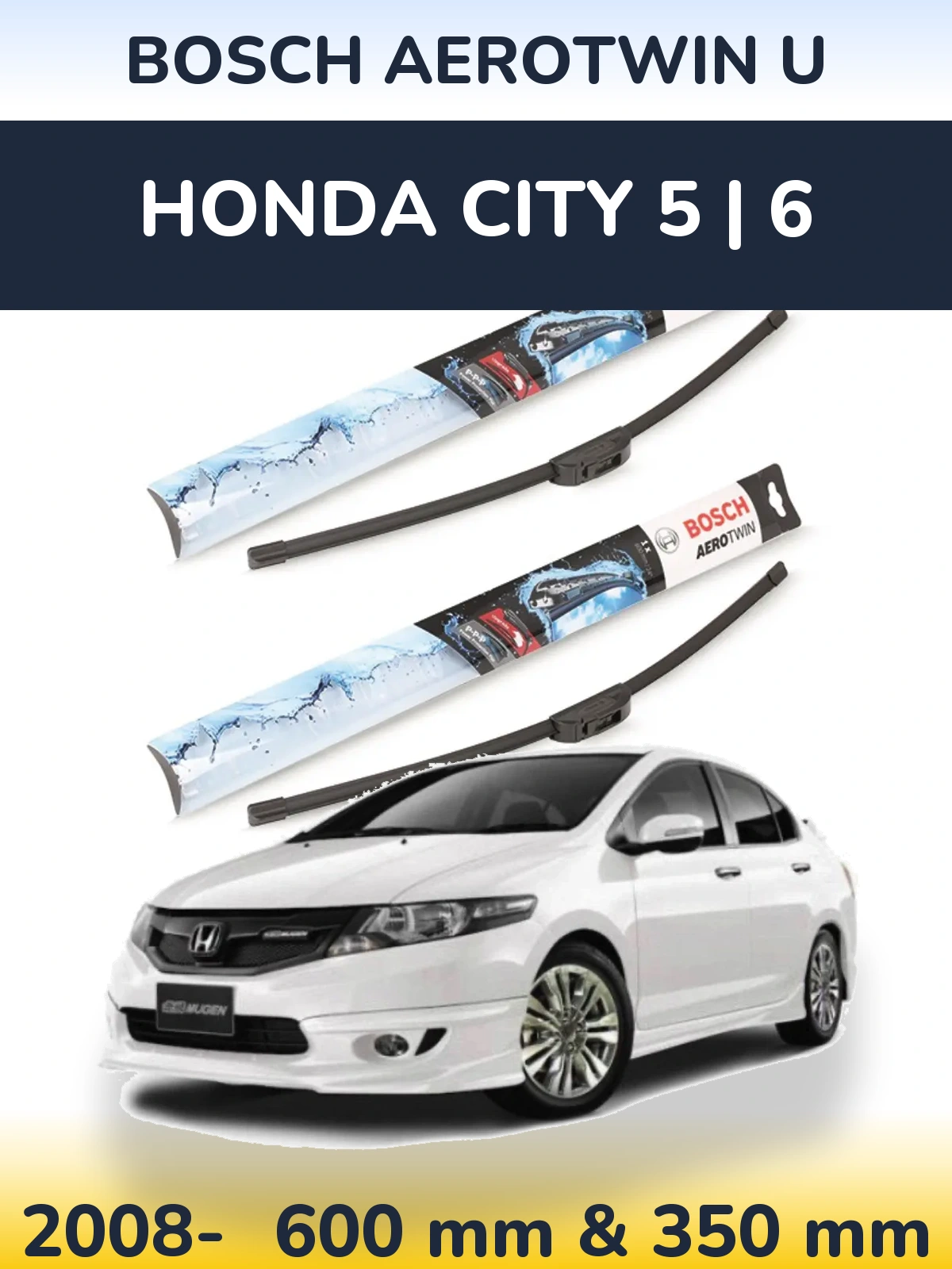 Komplet przednich wycieraczek BOSCH AeroTwin U 600 & 350 mm do Honda City 5 | 6 2008-2026